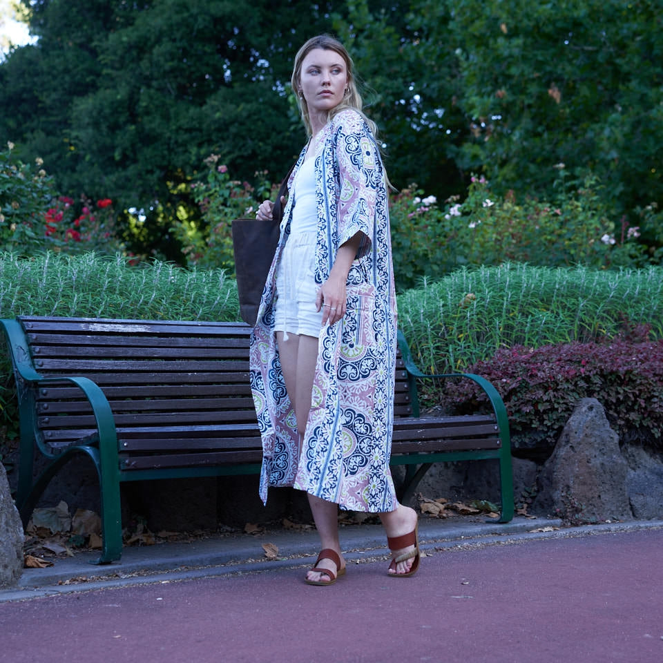 Tranquil Oasis Cotton Kimono Robe - Luxe Loungewear