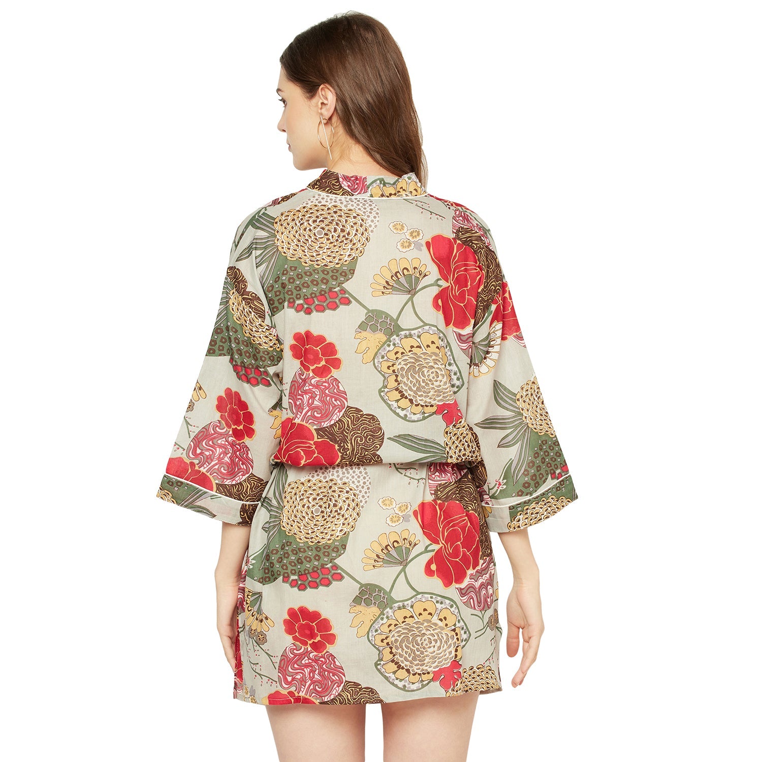 Botanical Blooms Cotton Kimono Robe - 100% Cotton