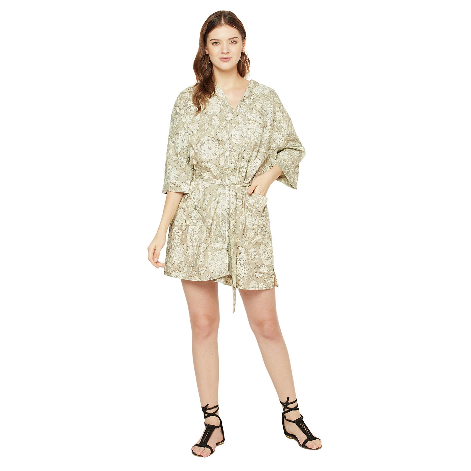 Enchanting Fern Hues - 100% Cotton Kimono Robe
