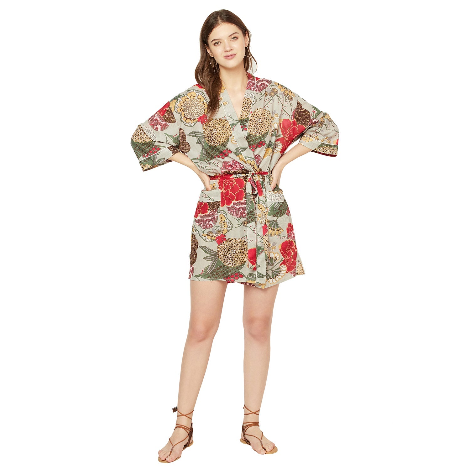 Botanical Blooms Cotton Kimono Robe - 100% Cotton