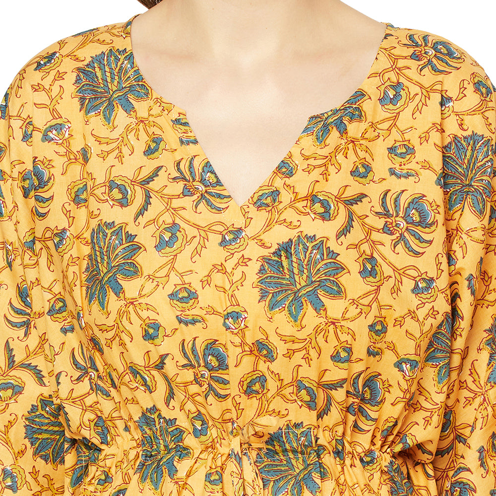 Sun-Kissed Florals Cotton Kaftan - 100% Cotton