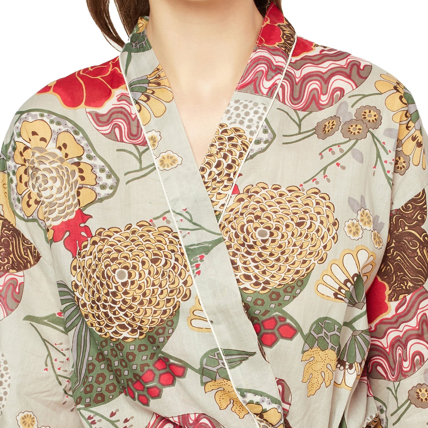 Botanical Blooms Cotton Kimono Robe - 100% Cotton