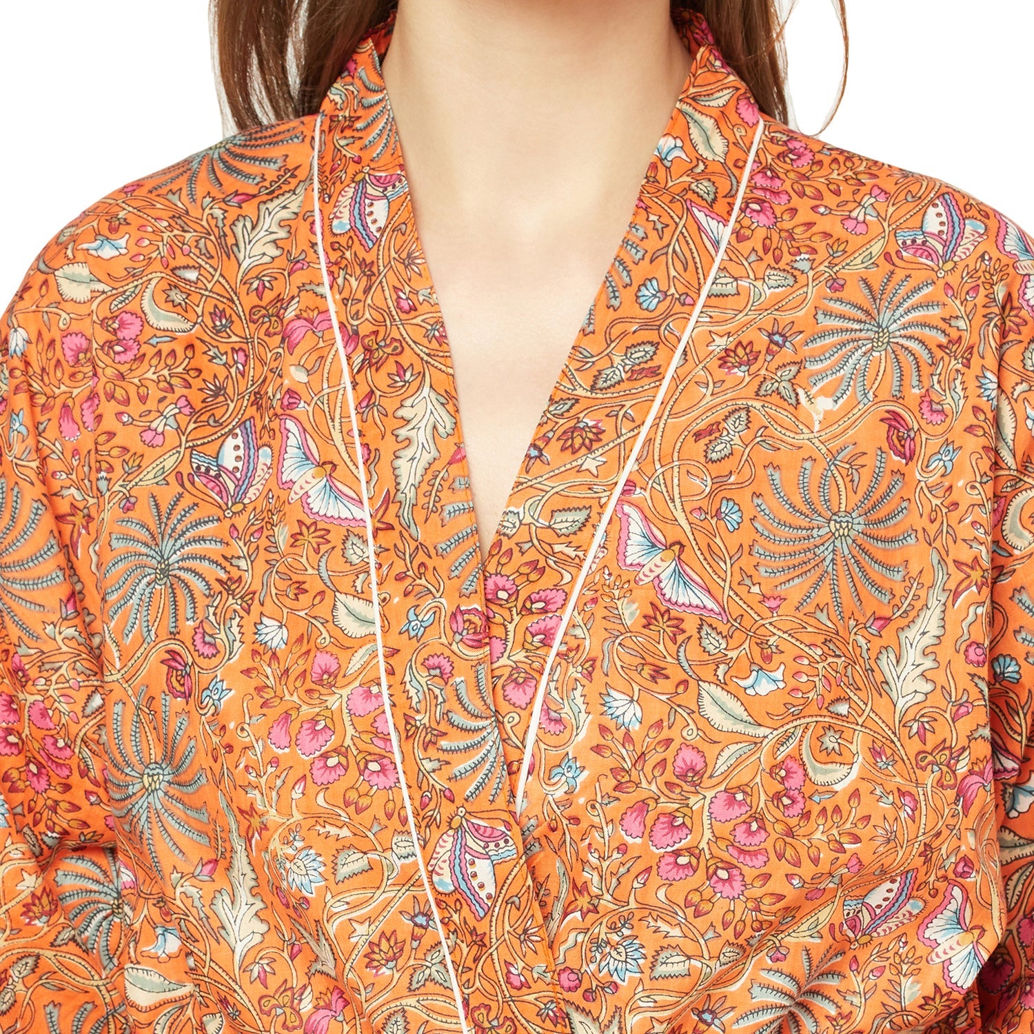 Floral Tapestry Cotton Kimono Robe - 100% Cotton