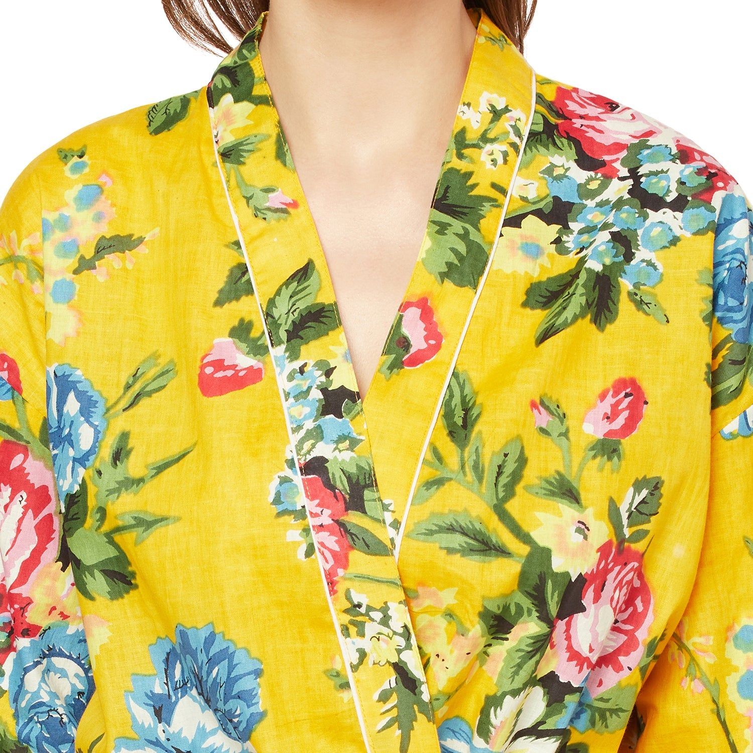 Radiant Blooms Cotton Kimono Robe - 100% Cotton