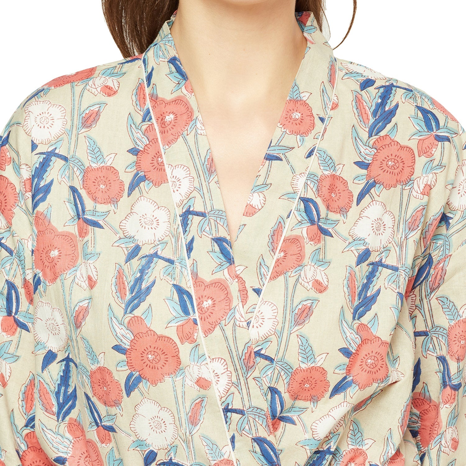 Blossom Symphony Cotton Kimono Robe - 100% Cotton