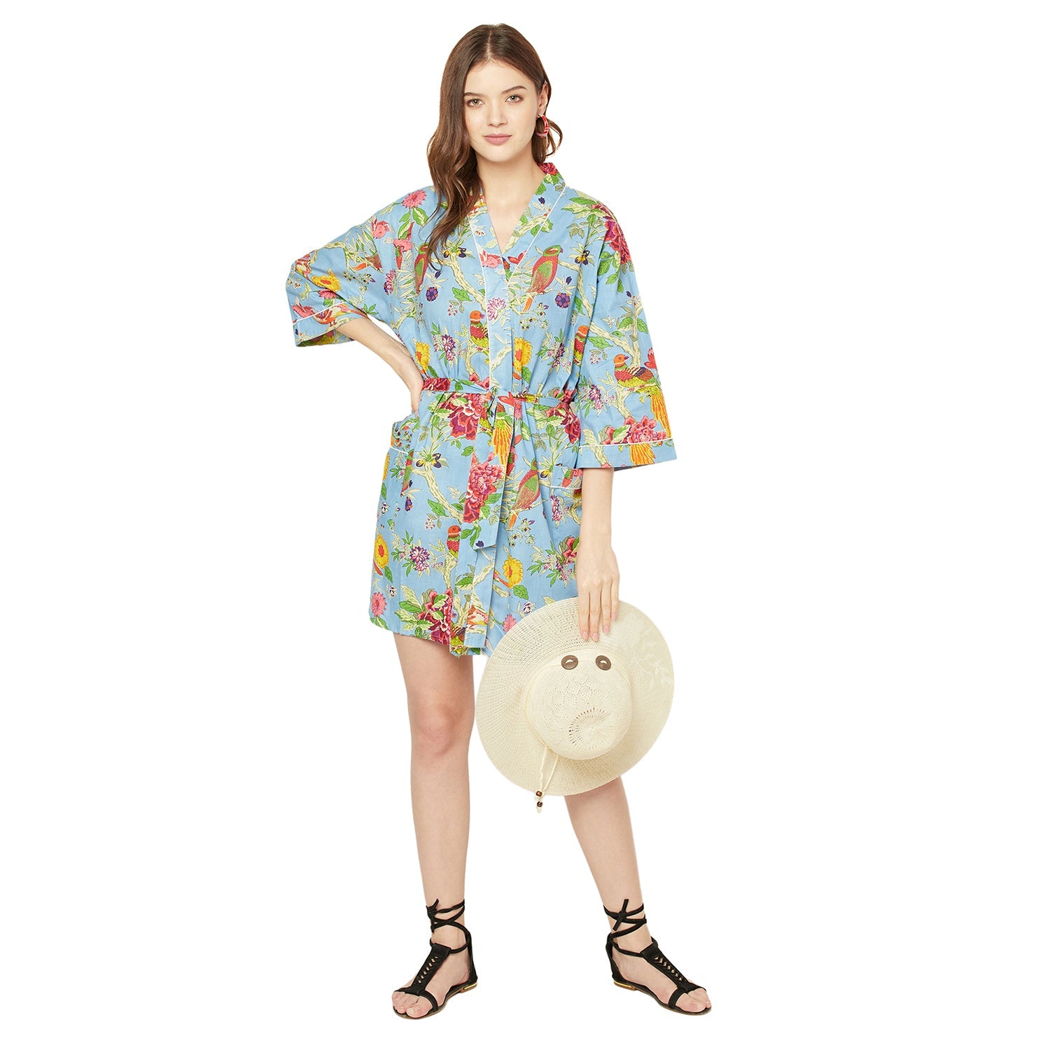 Songbird Serenade - 100% Cotton Kimono Robe