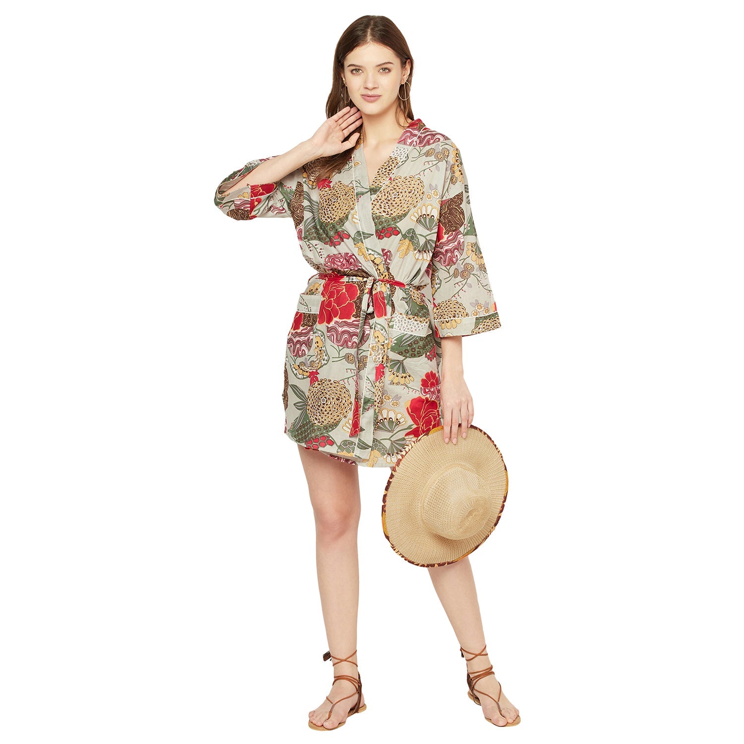 Botanical Blooms Cotton Kimono Robe - 100% Cotton