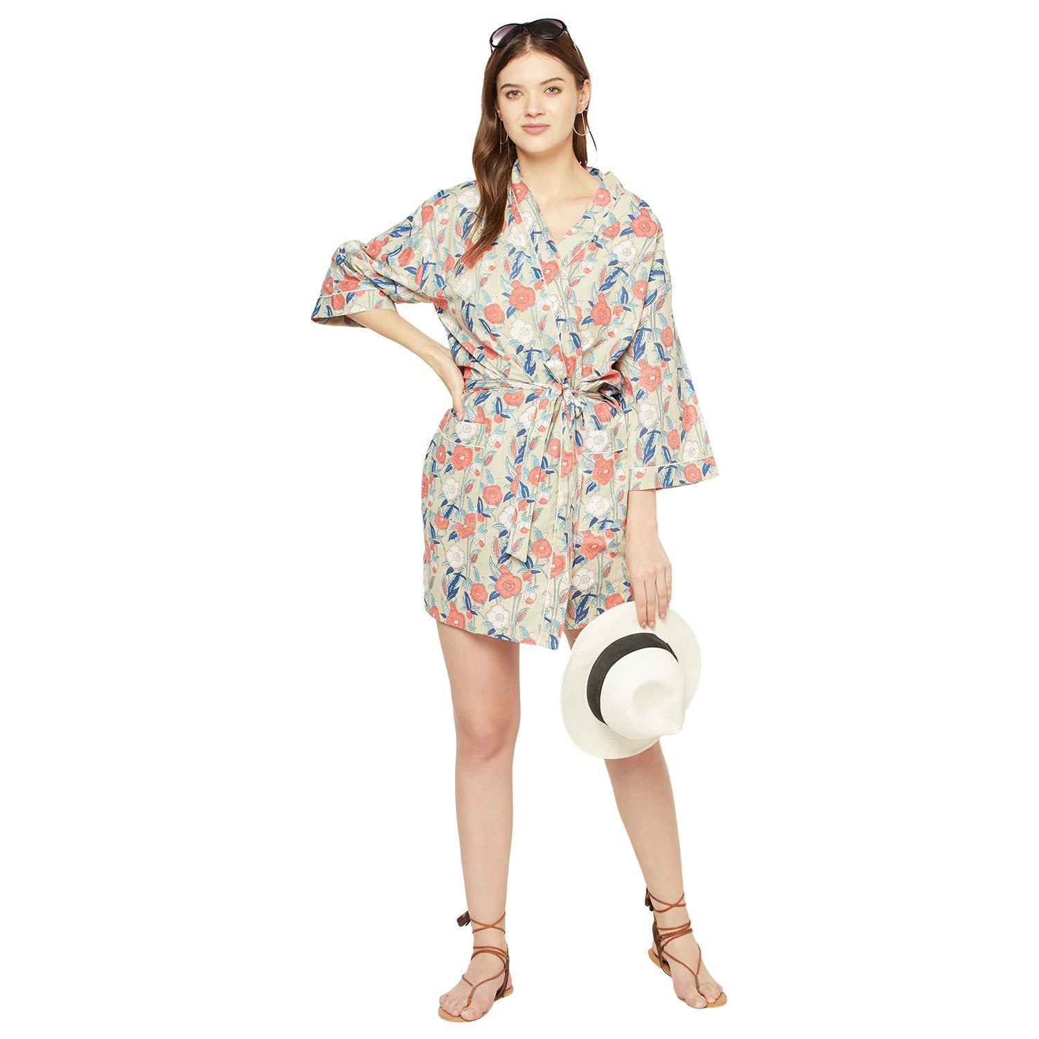 Blossom Symphony Cotton Kimono Robe - 100% Cotton