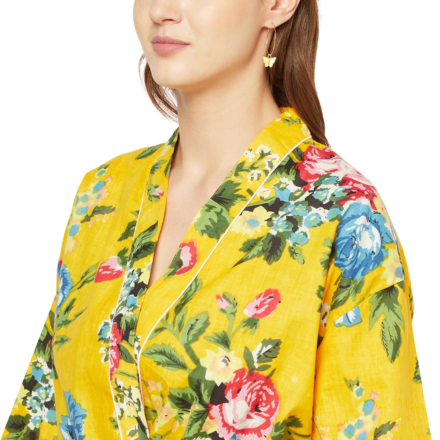Radiant Blooms Cotton Kimono Robe - 100% Cotton