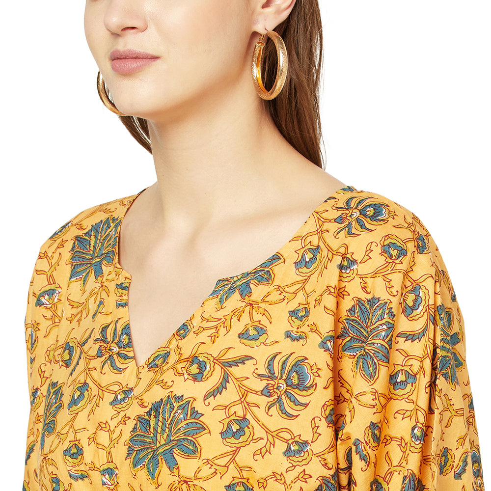 Sun-Kissed Florals Cotton Kaftan - 100% Cotton