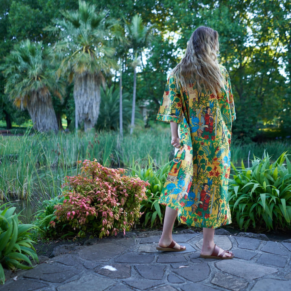 Surrealist Soiree Cotton Kimono Robe - Boho Luxe