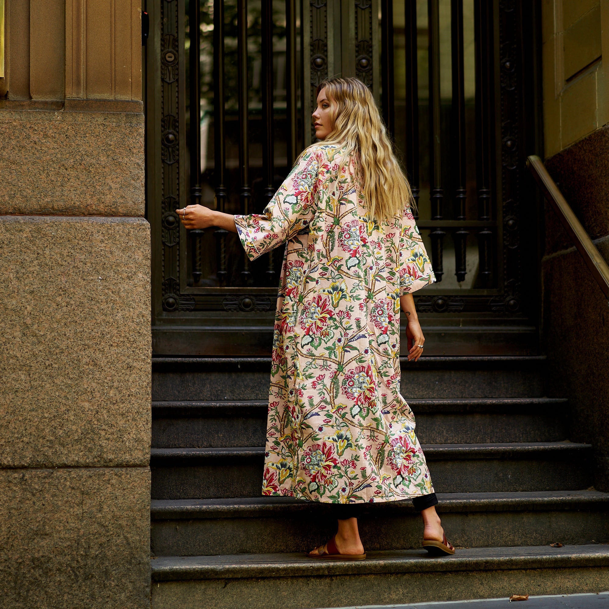 Frida's Floral Serenade Cotton Kimono Robe