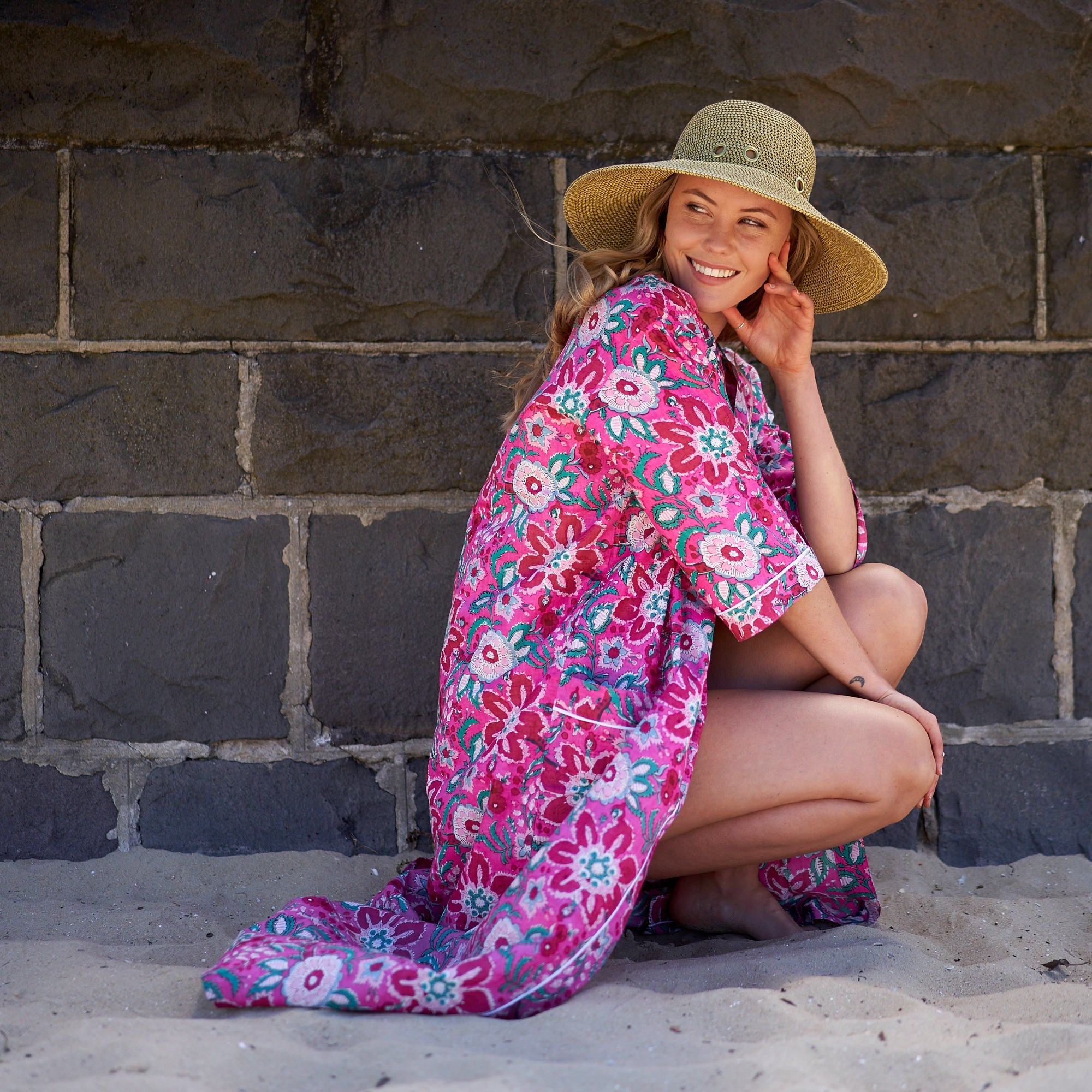 I Dream In Pink Cotton Kimono Robe