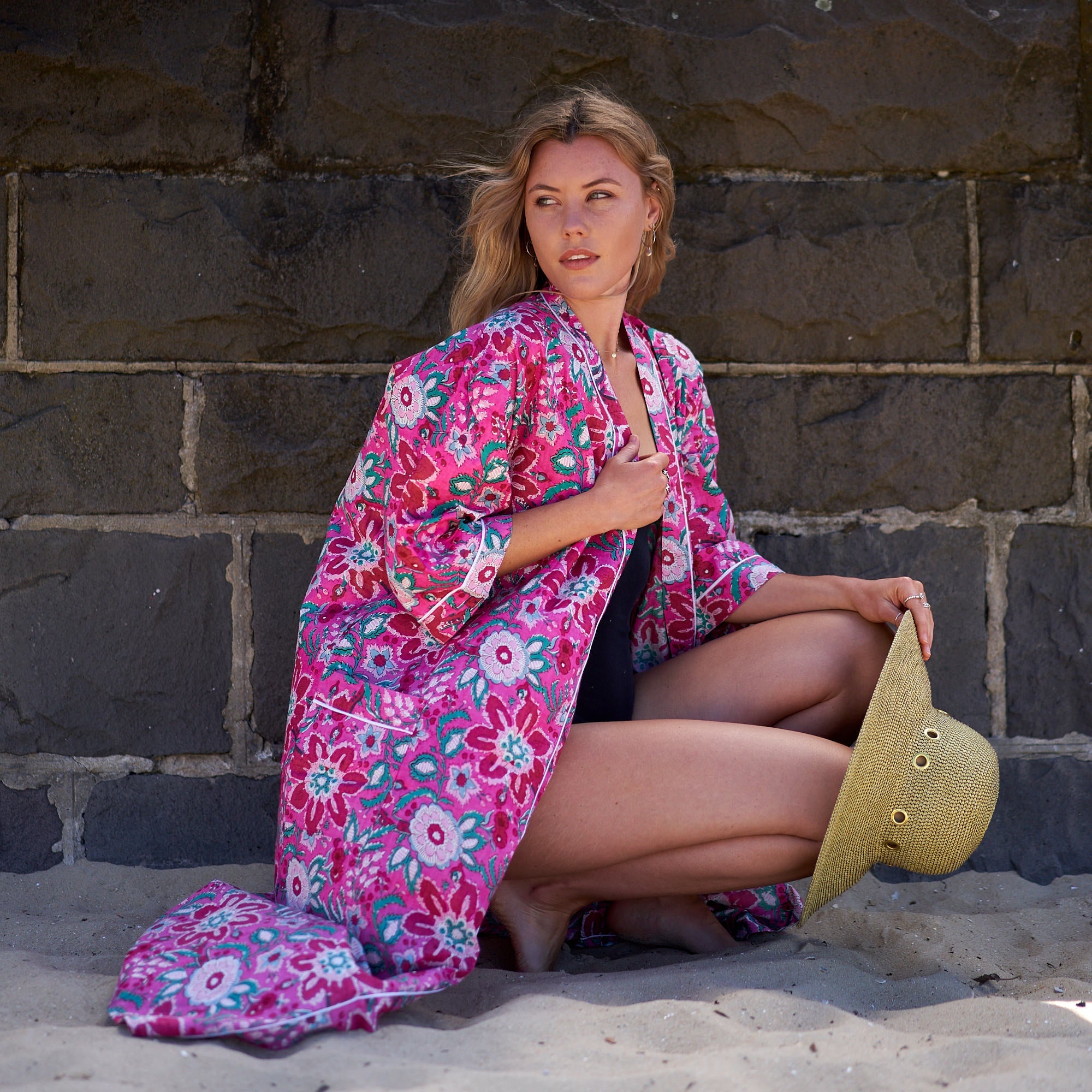 I Dream In Pink Cotton Kimono Robe