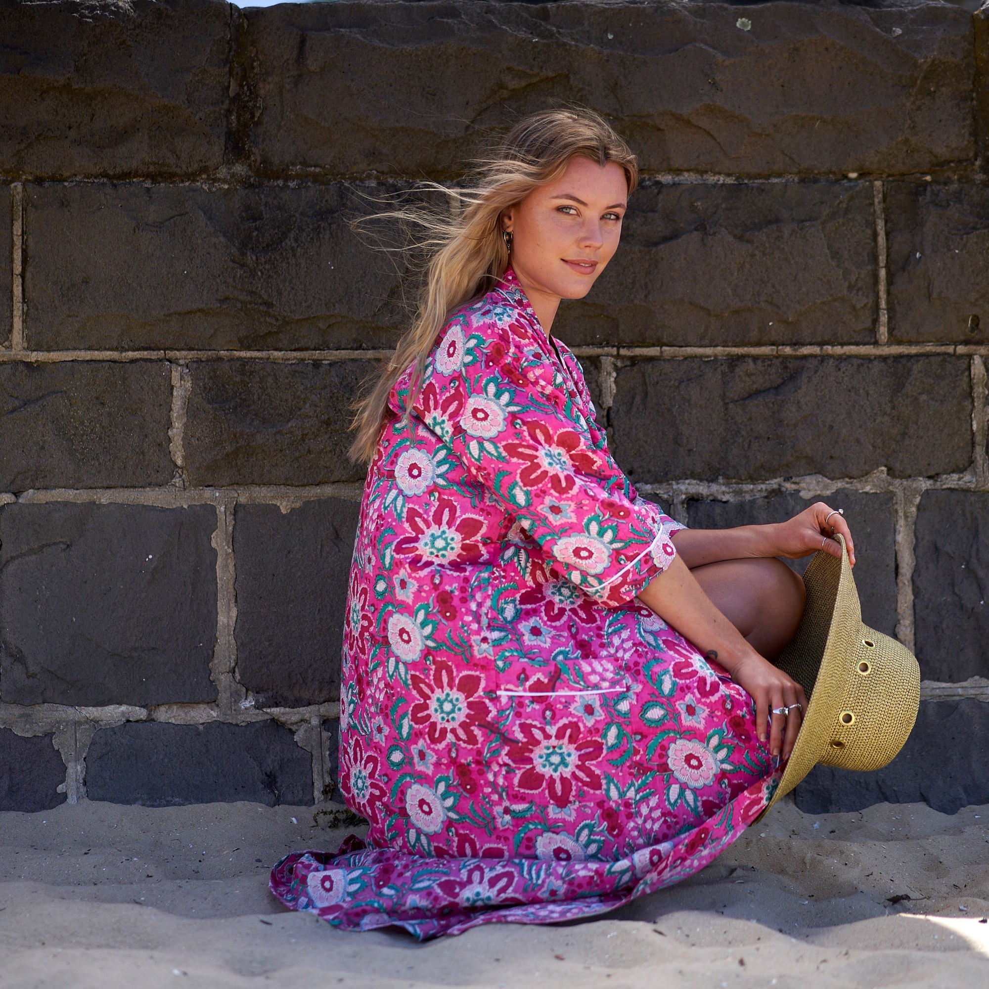 I Dream In Pink Cotton Kimono Robe