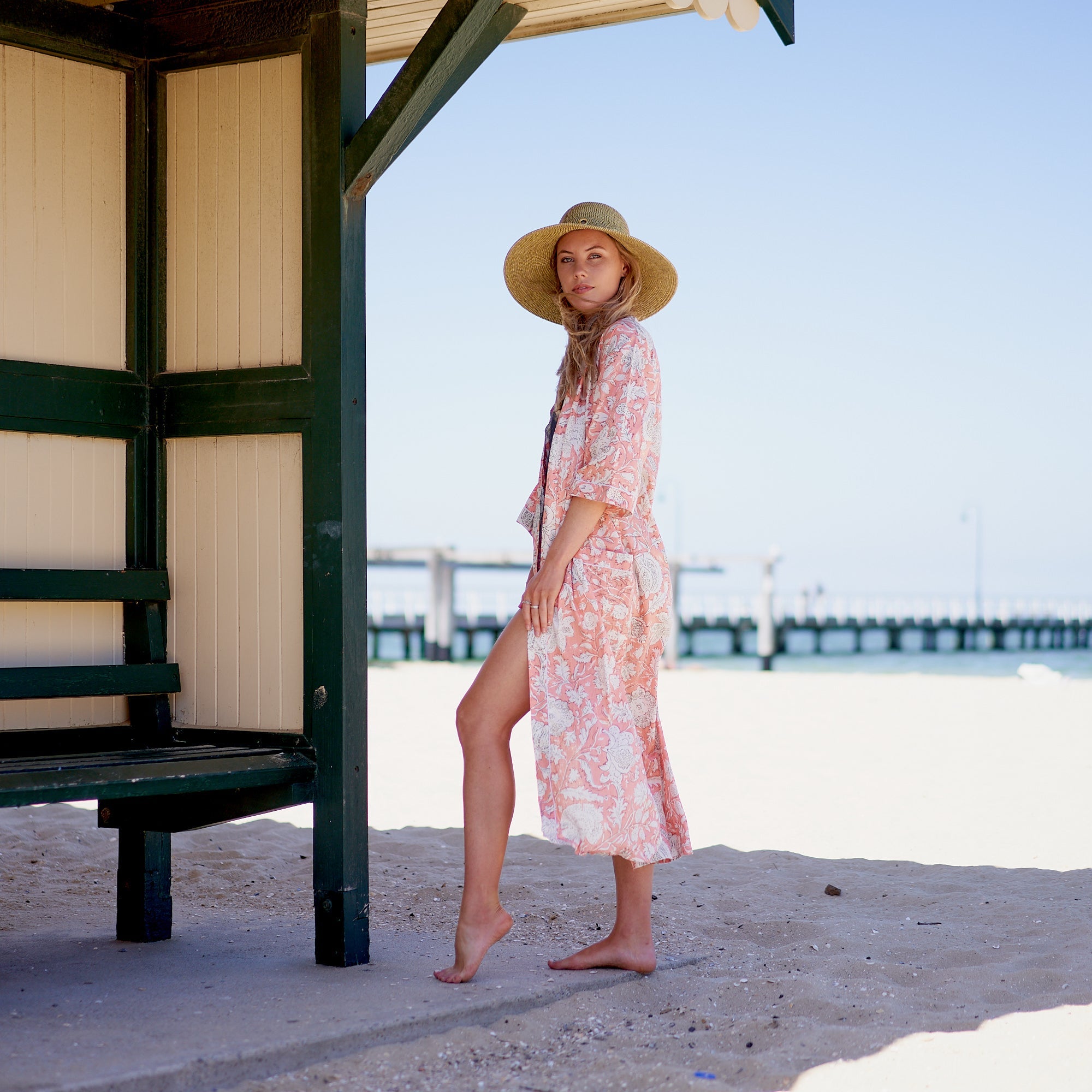 Pink Botanica Cotton Kimono Robe
