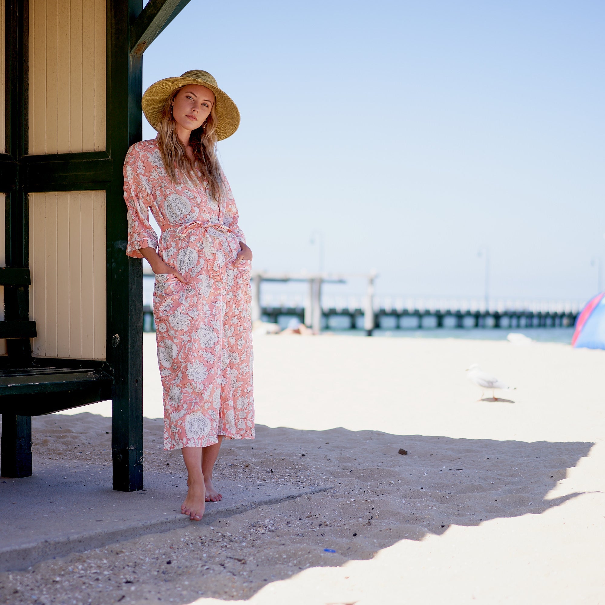 Pink Botanica Cotton Kimono Robe