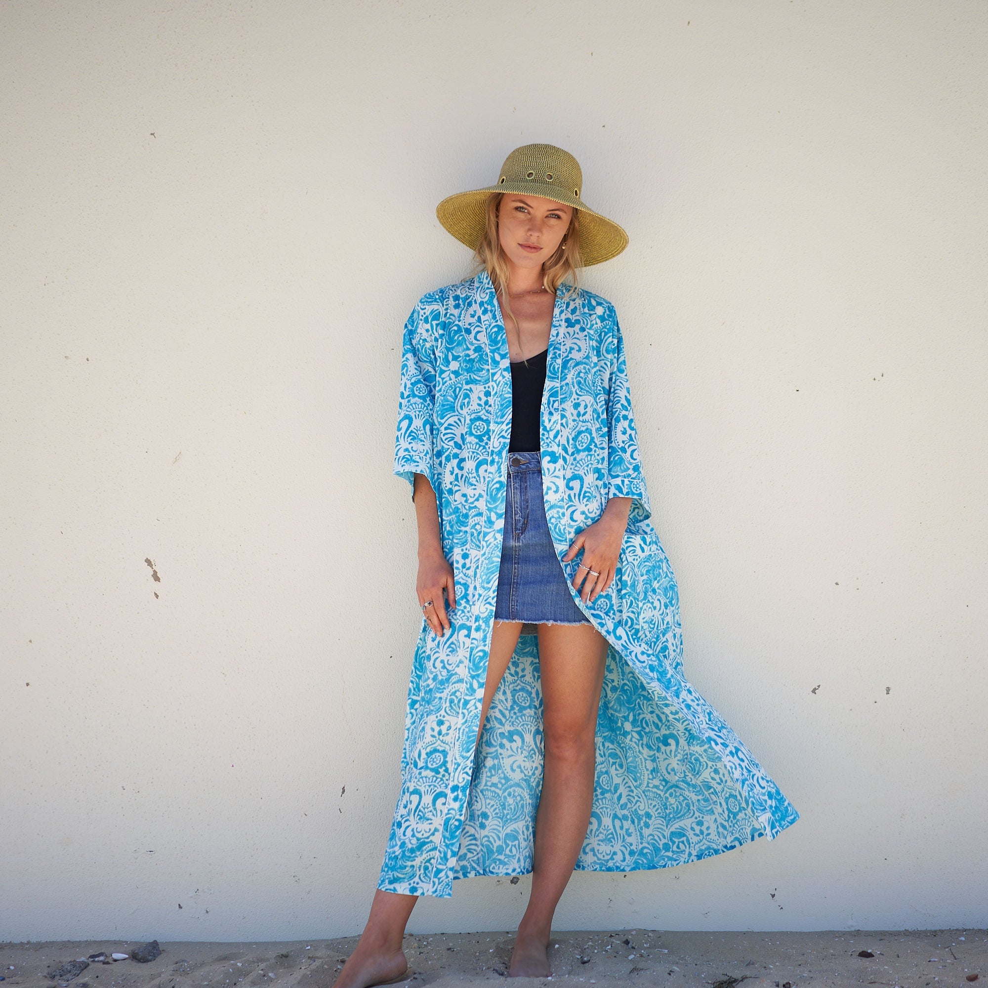 Ocean Blossoms 100% Cotton Kimono Robe