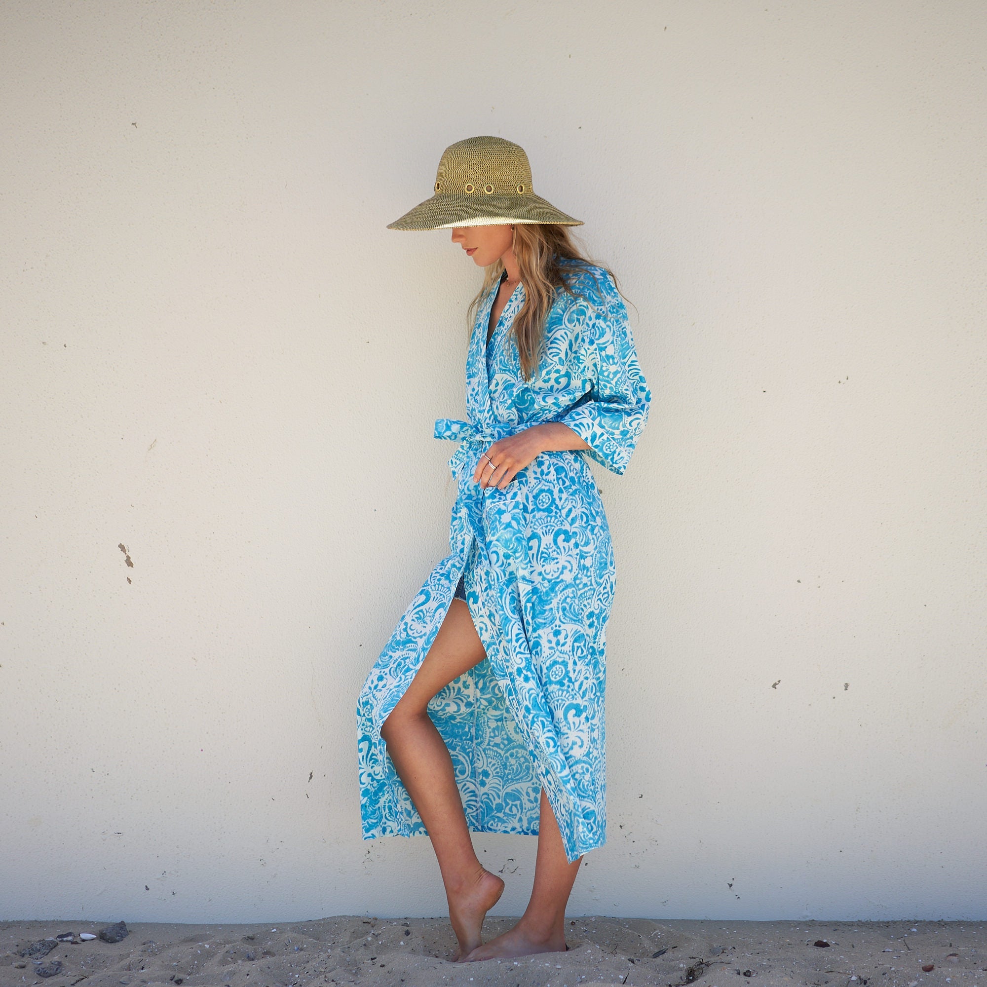 Ocean Blossoms 100% Cotton Kimono Robe