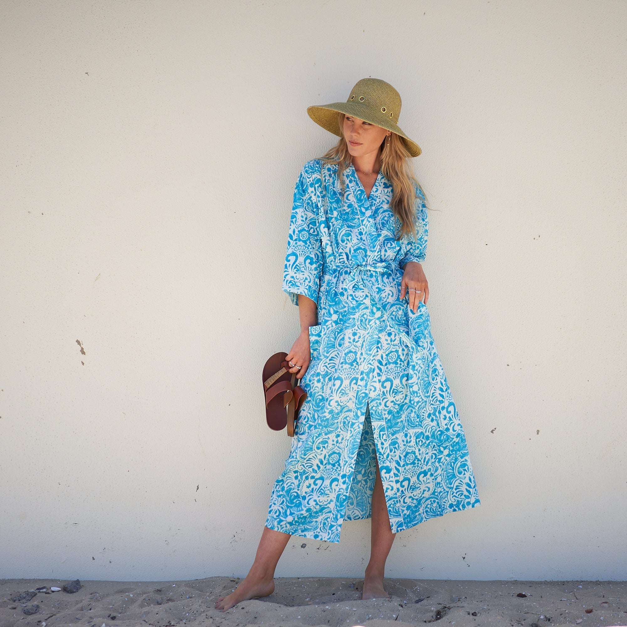 Ocean Blossoms 100% Cotton Kimono Robe
