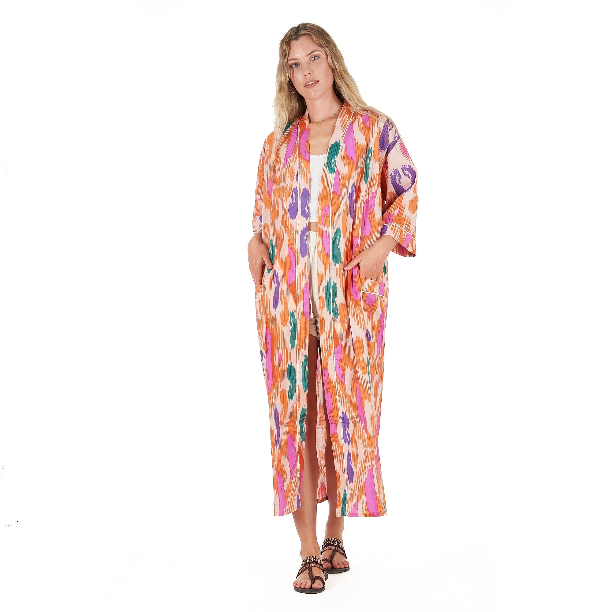 Tropical Hues Cotton Kimono Robe