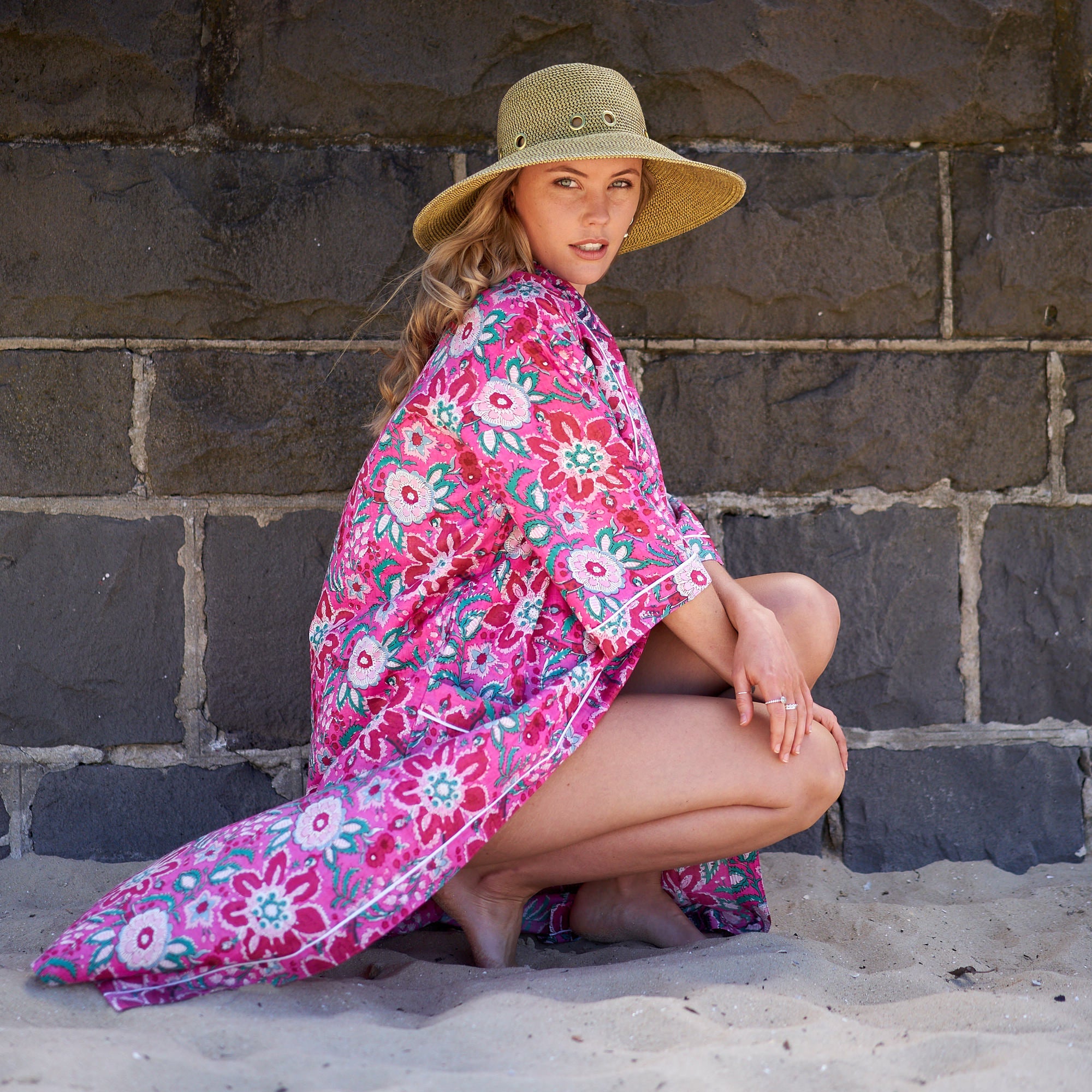 I Dream In Pink Cotton Kimono Robe