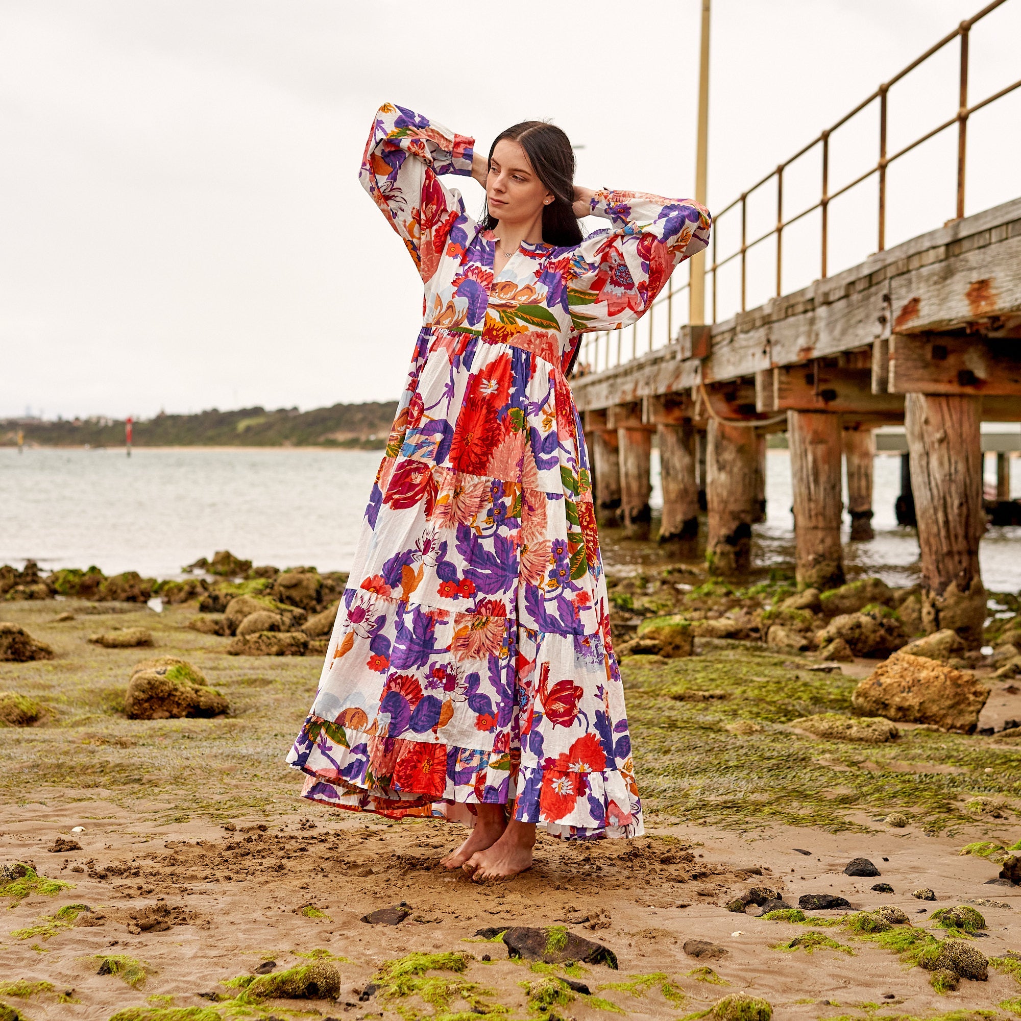cotton maxi dress australia Salty Palm Alexandra Cotton Embroidered Dress