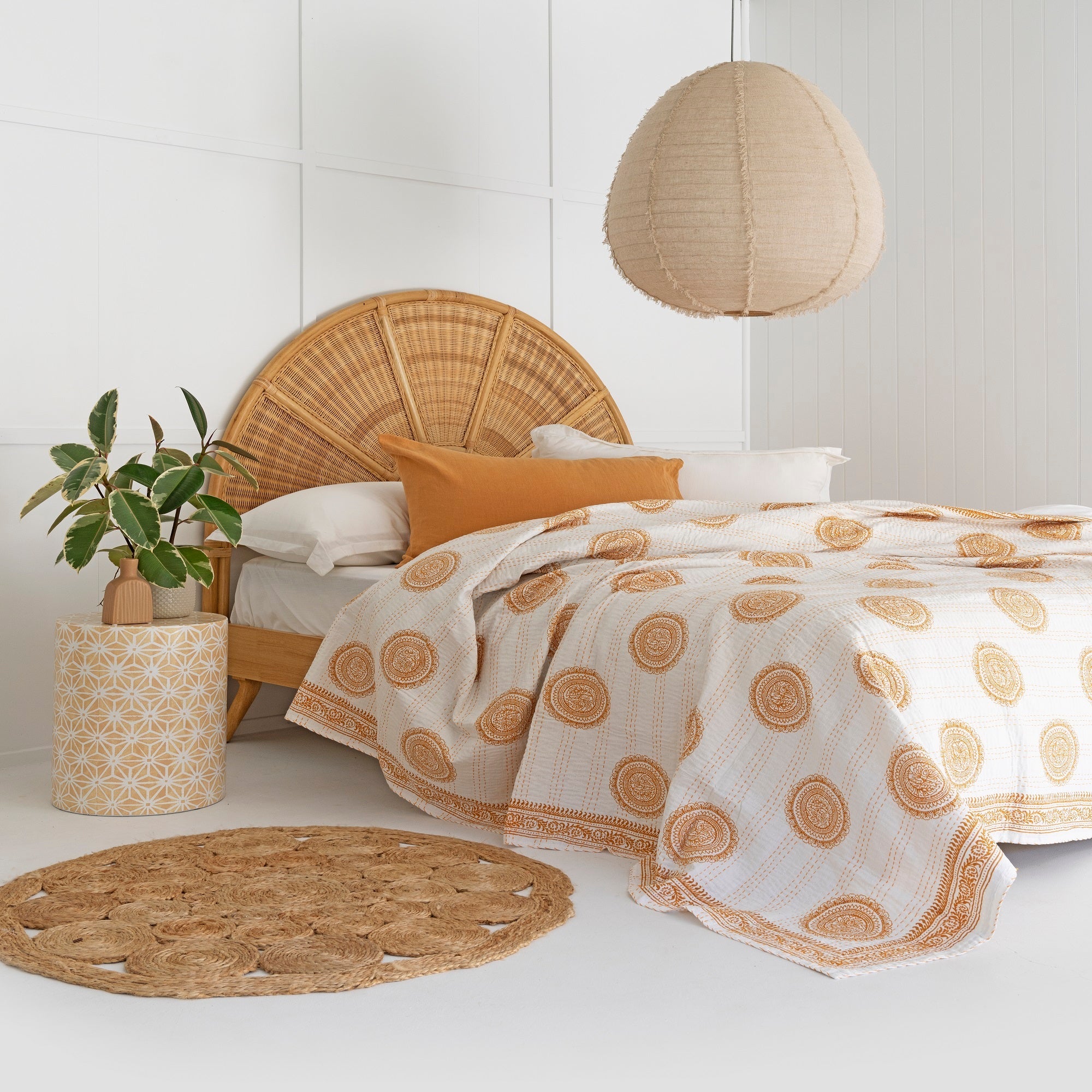 Indian Kantha Quilt Bedspread Throw Duvet - Sunburst