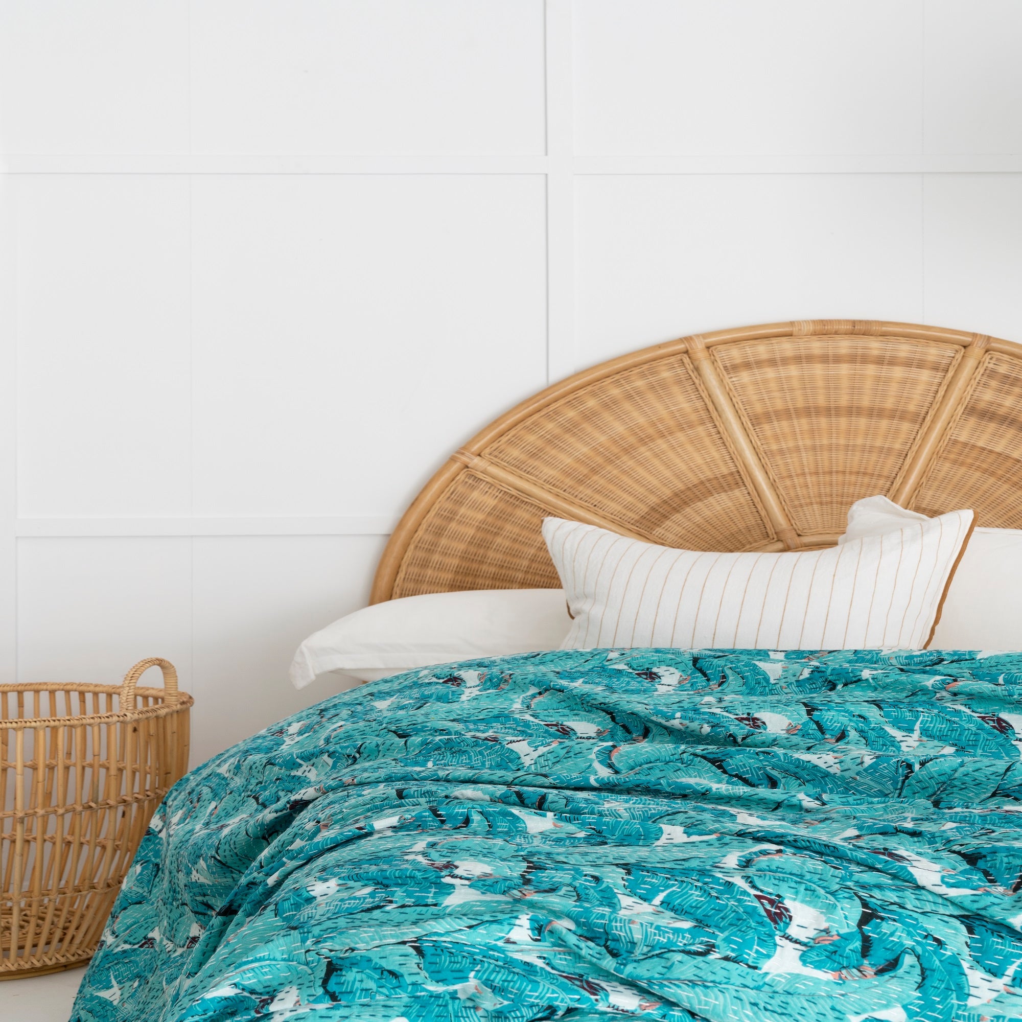 Teal Boho Kantha Quilt Baby Blanket - Indian Block Print