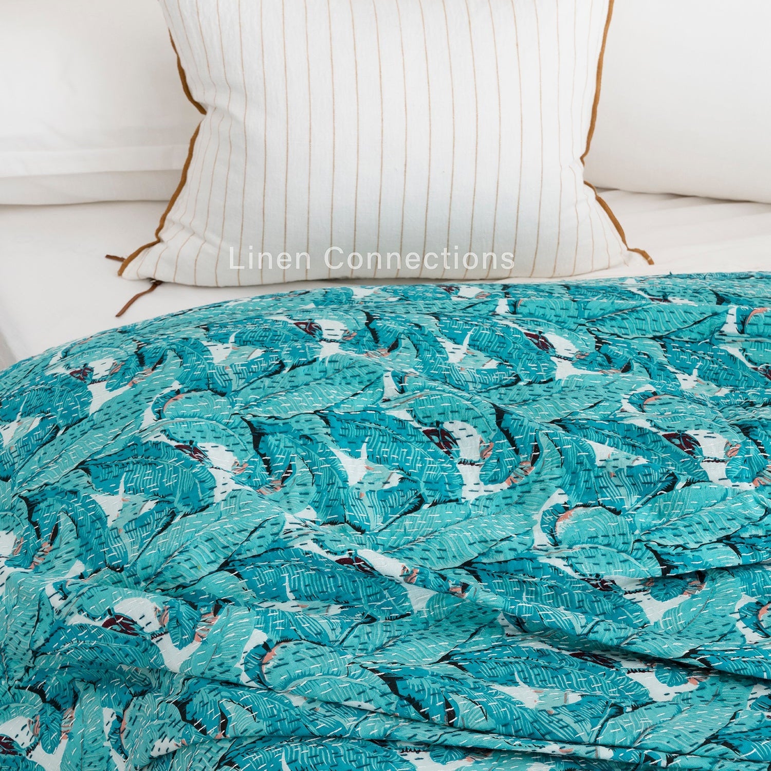 Green Hush Boho Eclectica Indian Kantha Quilt