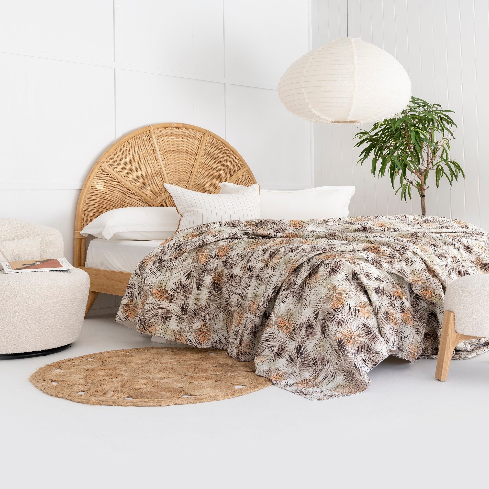 Leaf Pattern Boho Kantha Quilt Baby Blanket