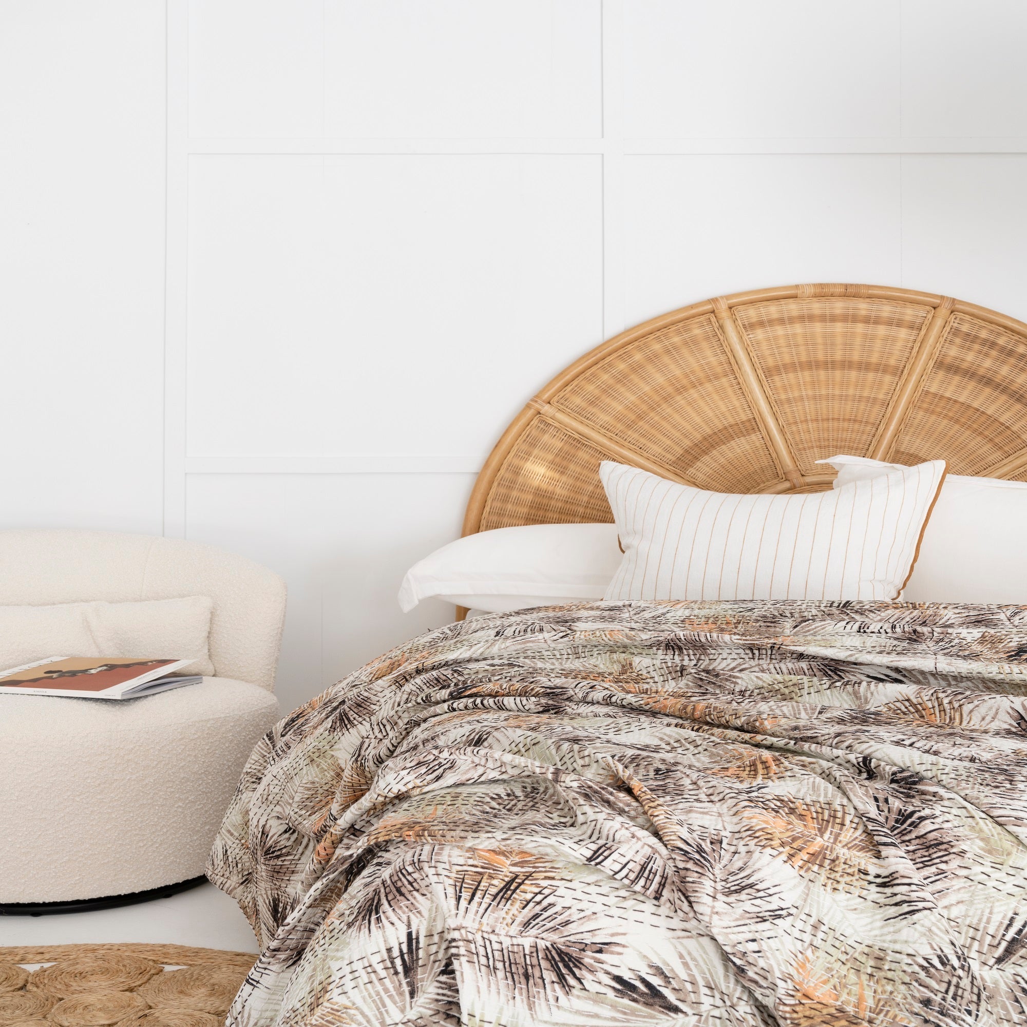 Leaf Pattern Boho Kantha Quilt Baby Blanket