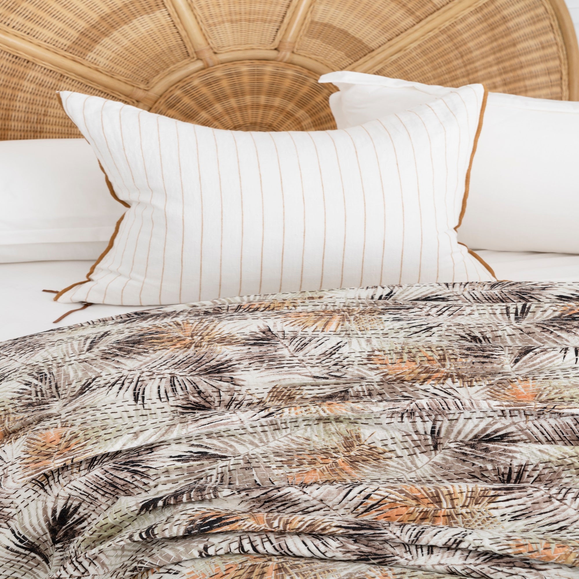 Leaf Pattern Boho Kantha Quilt Baby Blanket