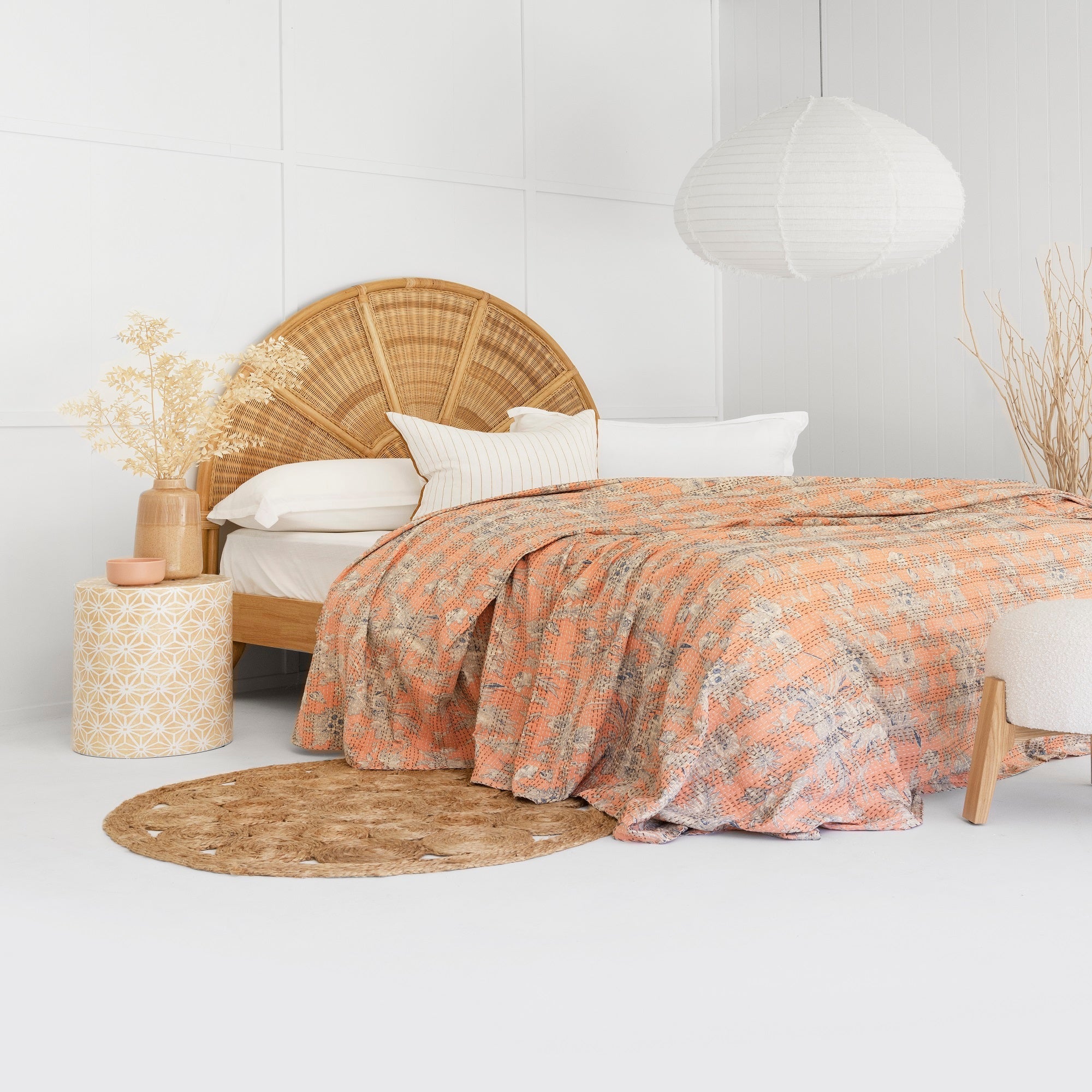 Peach Boho Kantha Quilt Baby Blanket - Indian