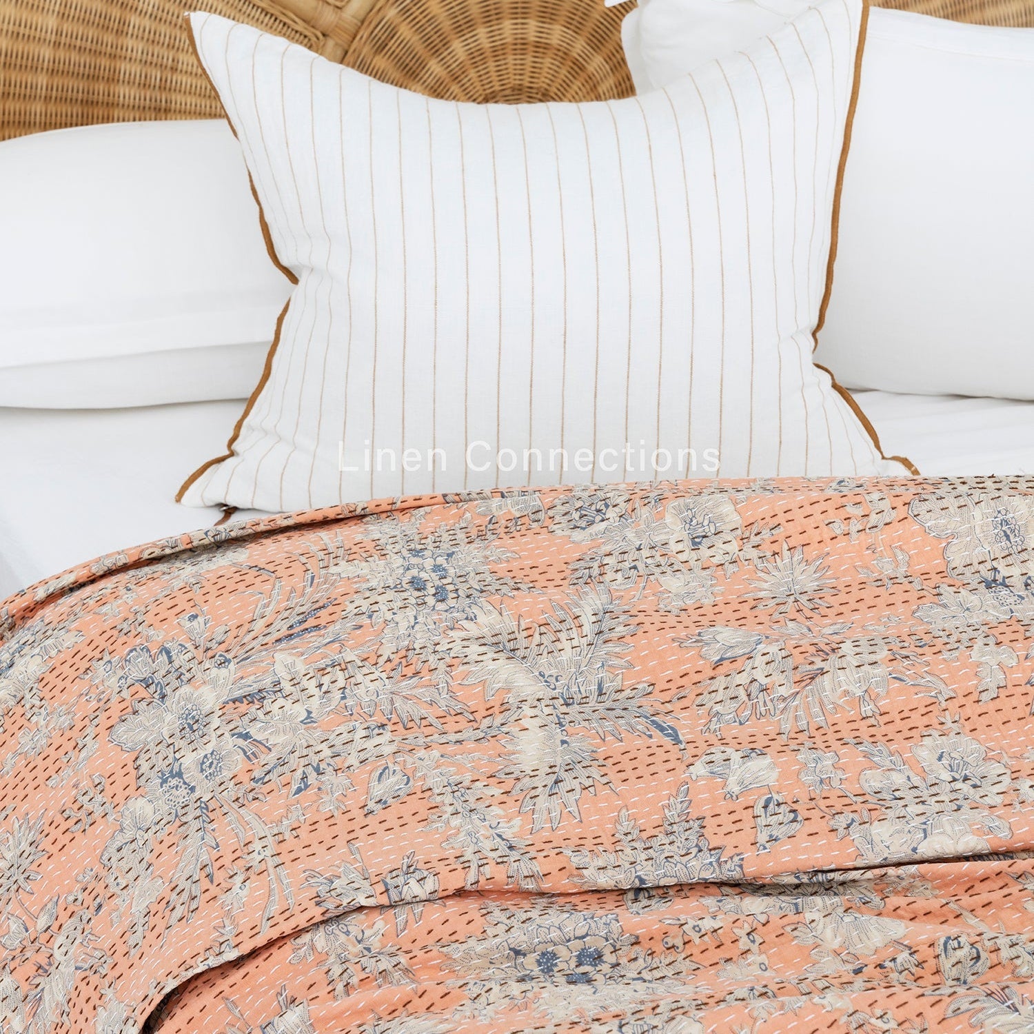 Orange Wish Boho Eclectica Indian Kantha Quilt