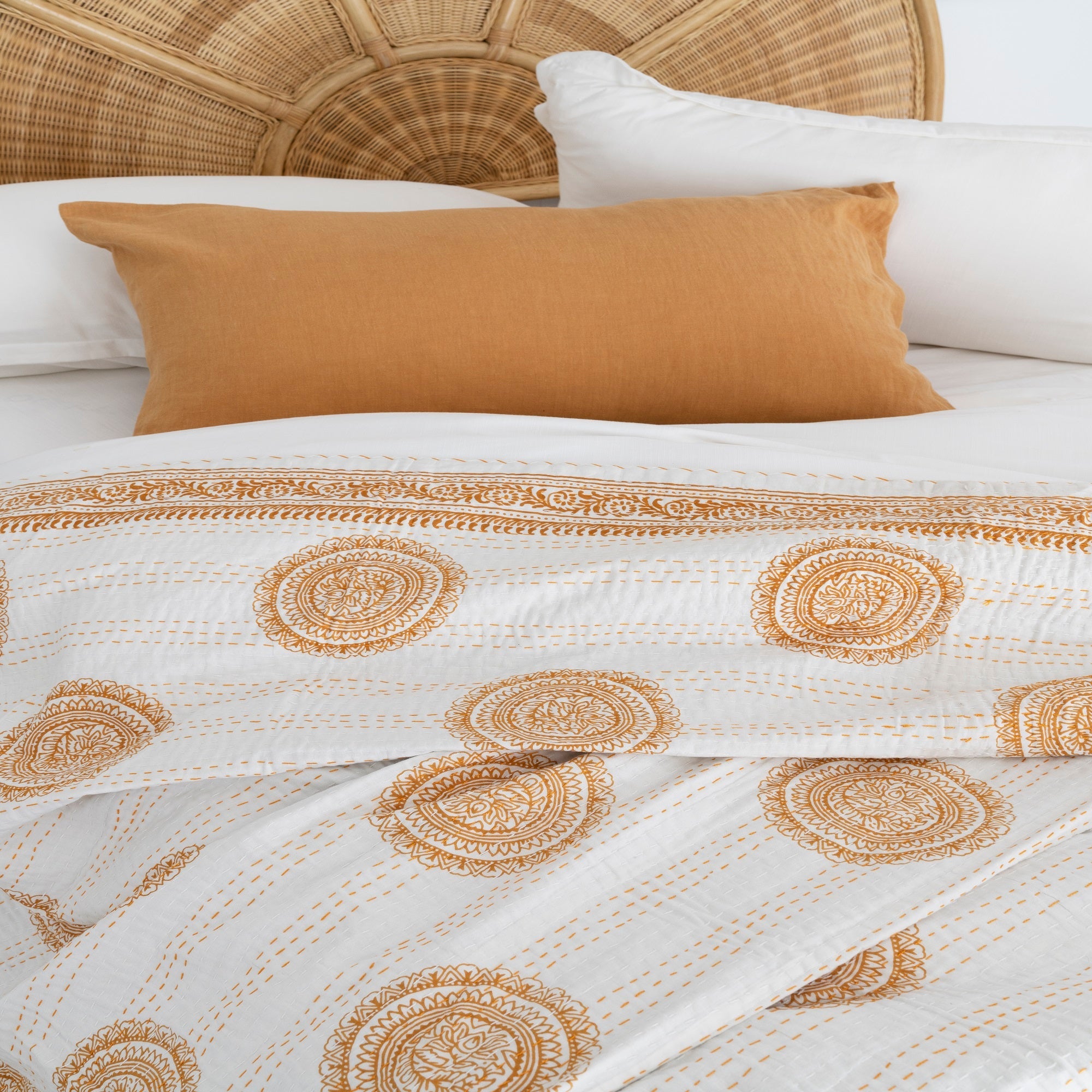 Indian Kantha Quilt Bedspread Throw Duvet - Sunburst