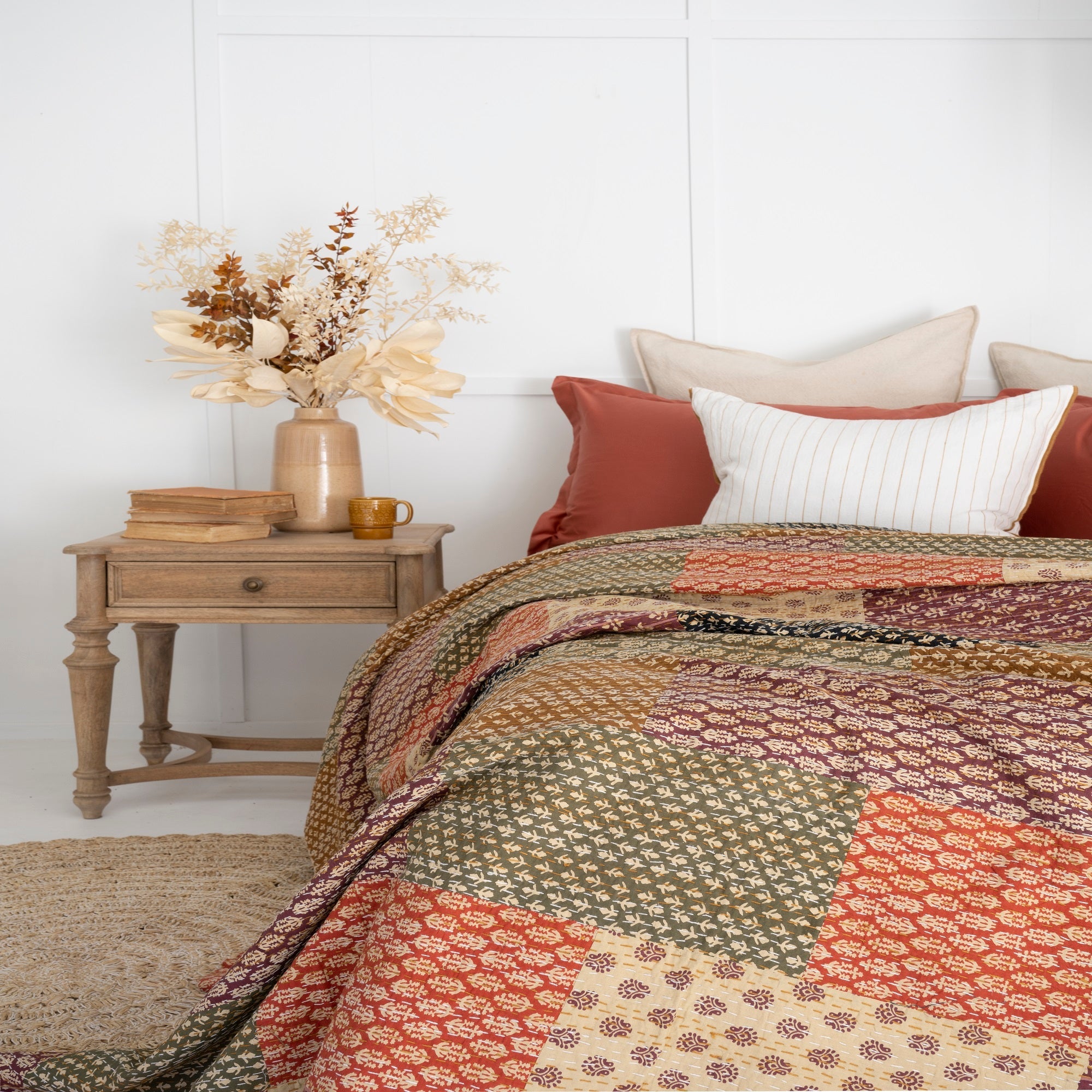 Rustic Patchwork Kantha Quilt - Boho Baby Blanket