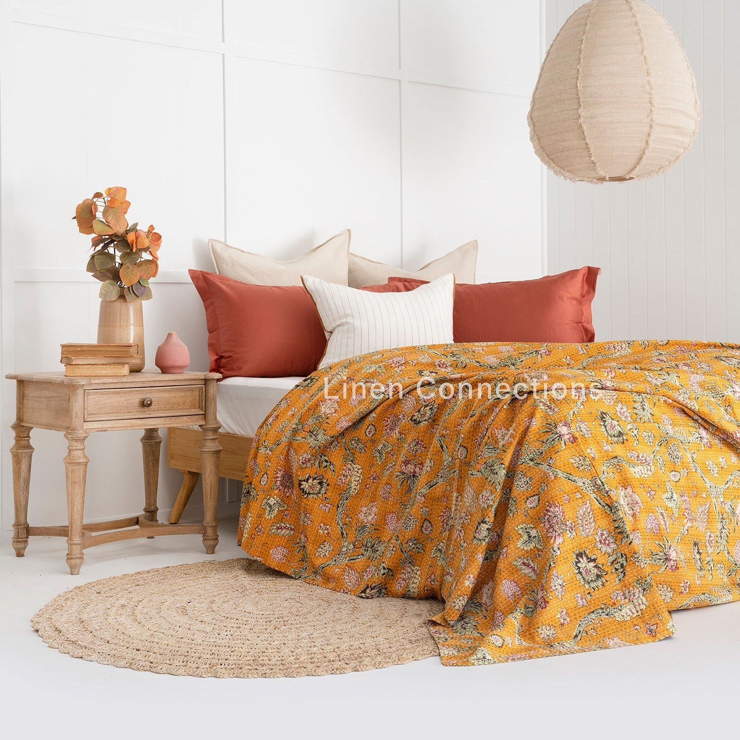 Mustard Boho Kantha Quilt - Eclectica Indian Quilt