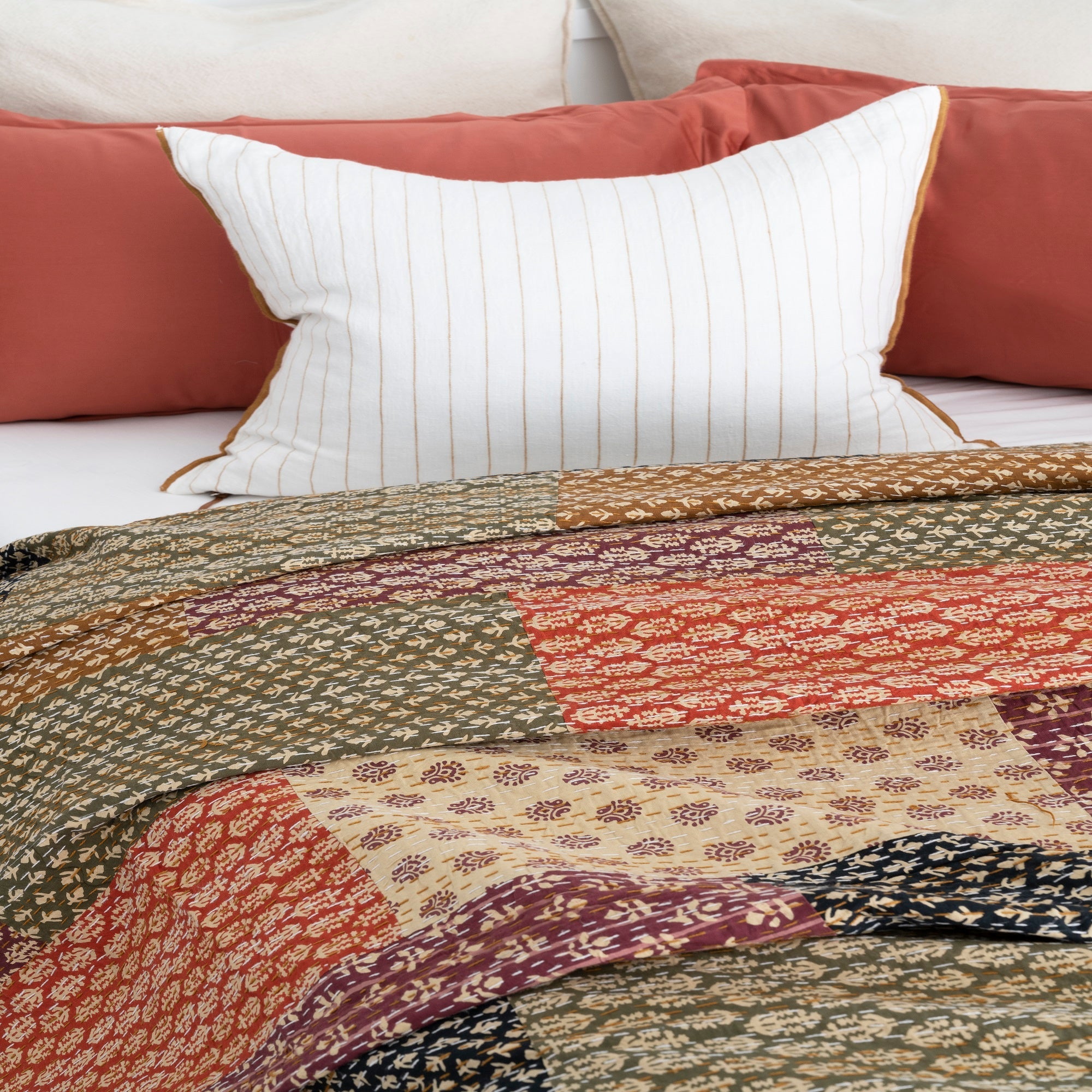 Rustic Patchwork Kantha Quilt - Boho Baby Blanket