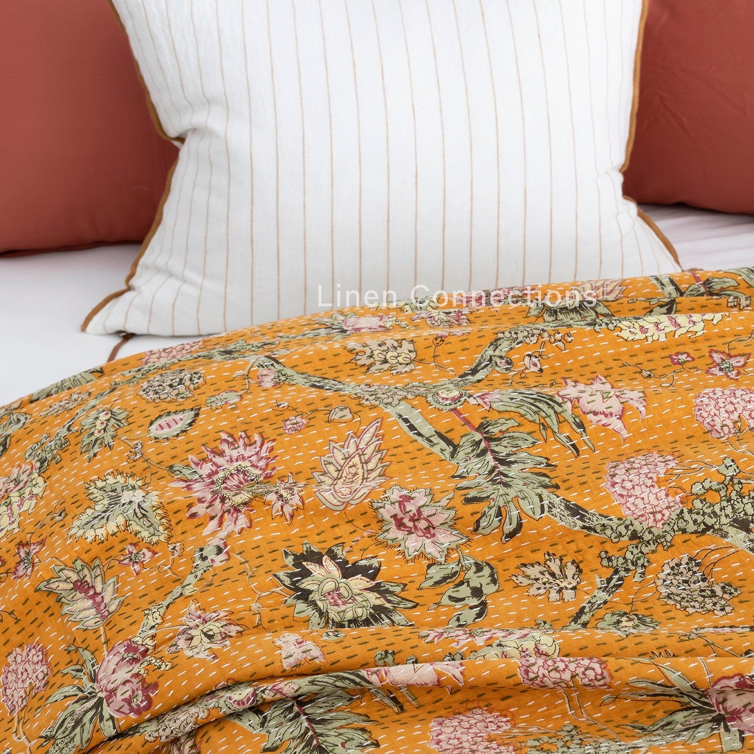 Mustard Boho Kantha Quilt - Eclectica Indian Quilt