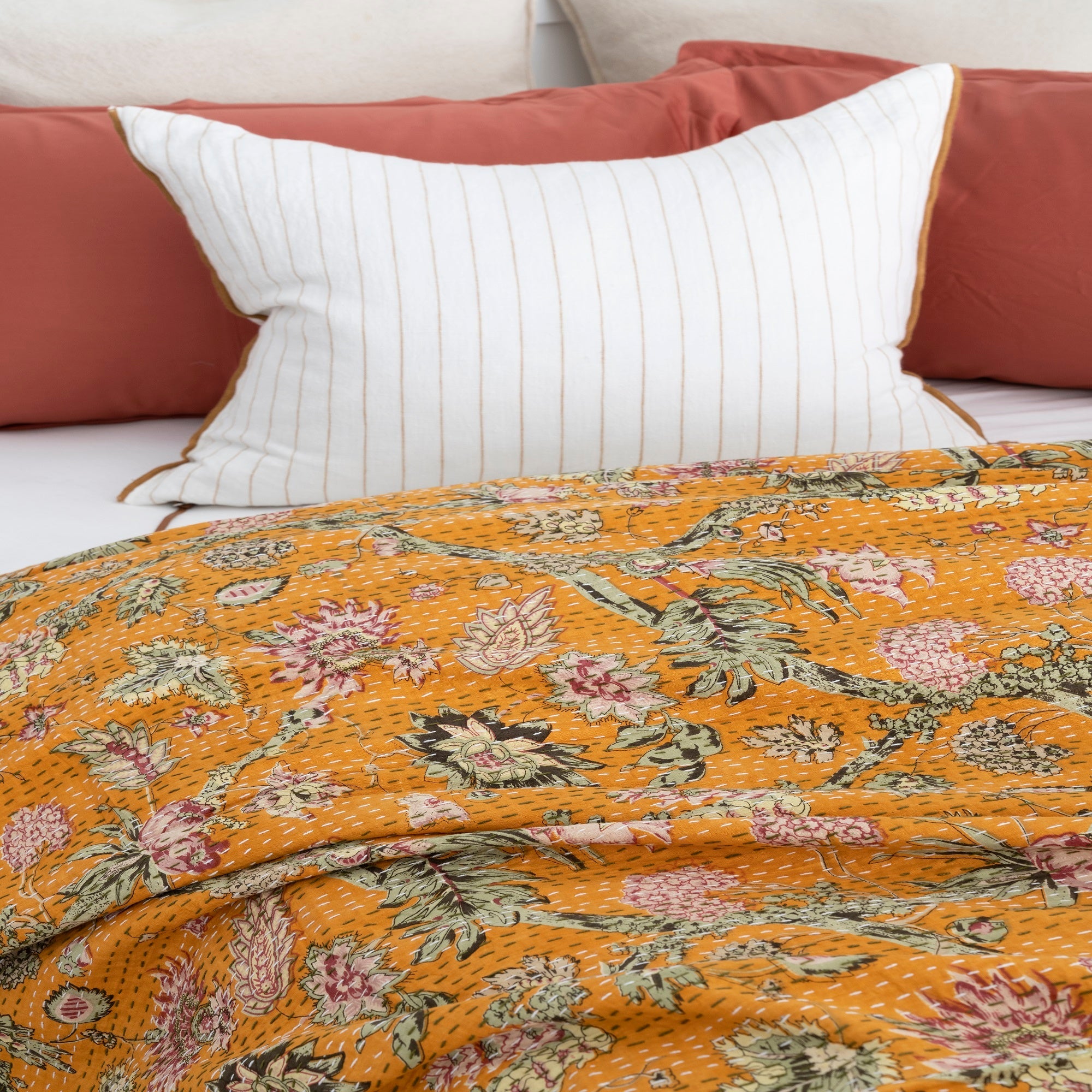 Autumn Kantha Quilt – Block Print Baby Blanket