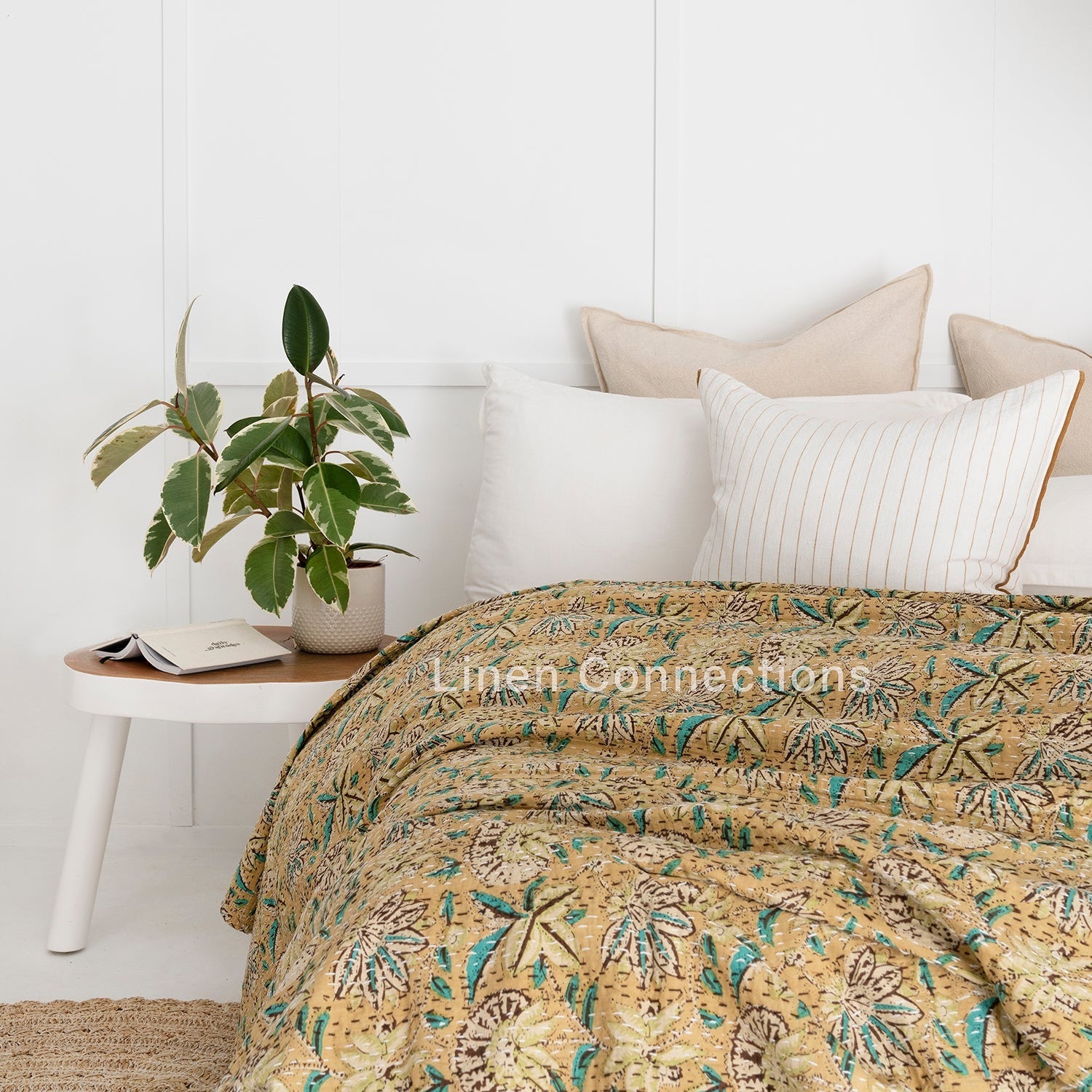 Citrus Boho Kantha Quilt - Eclectica Indian Quilt