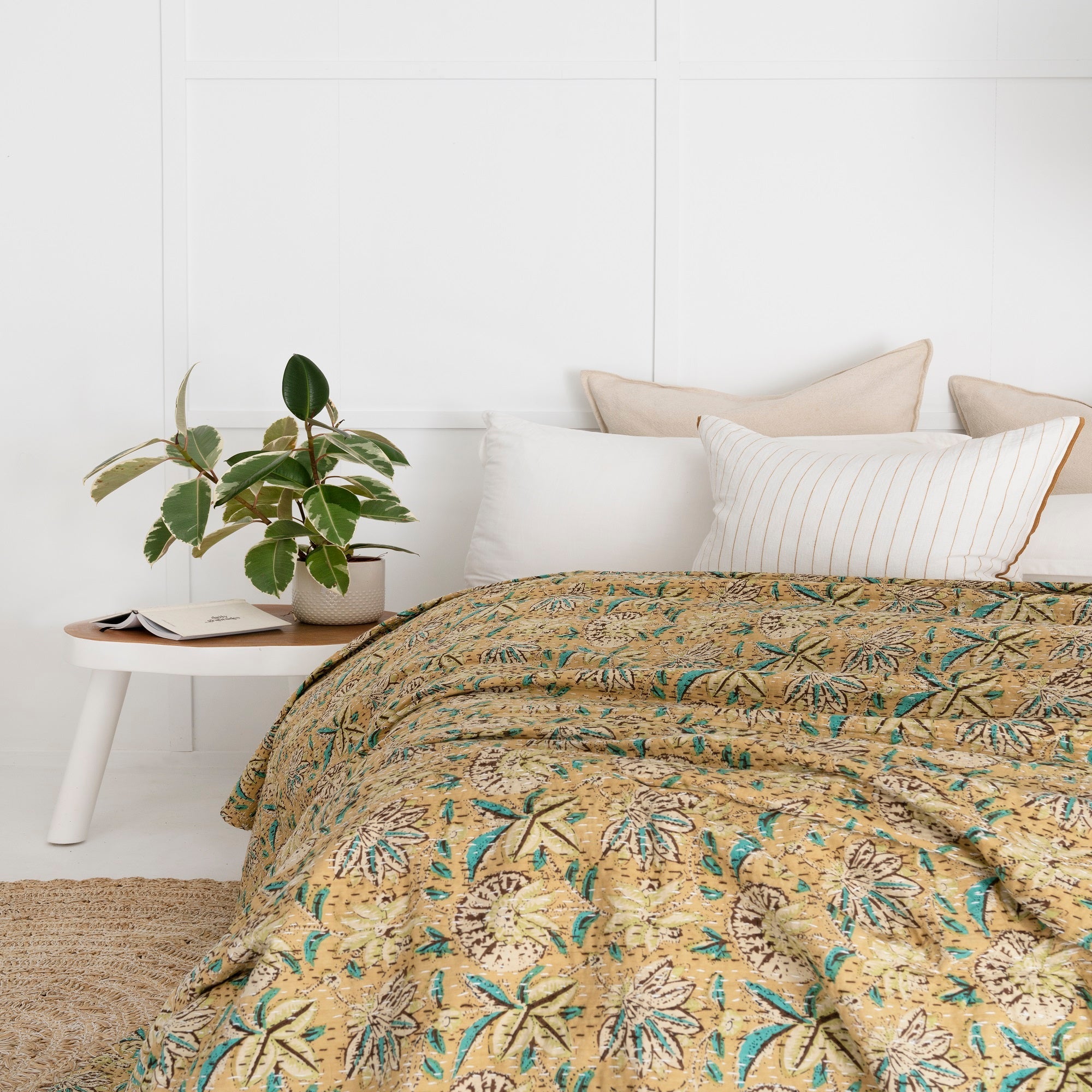 Warm Golden Kantha Quilt - Baby Blanket Style