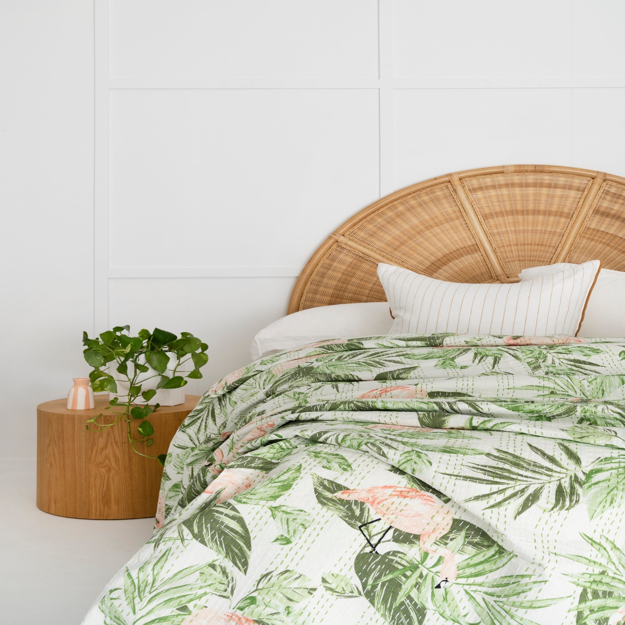 Summer Green Boho Kantha Quilt Baby Blanket - Block Print