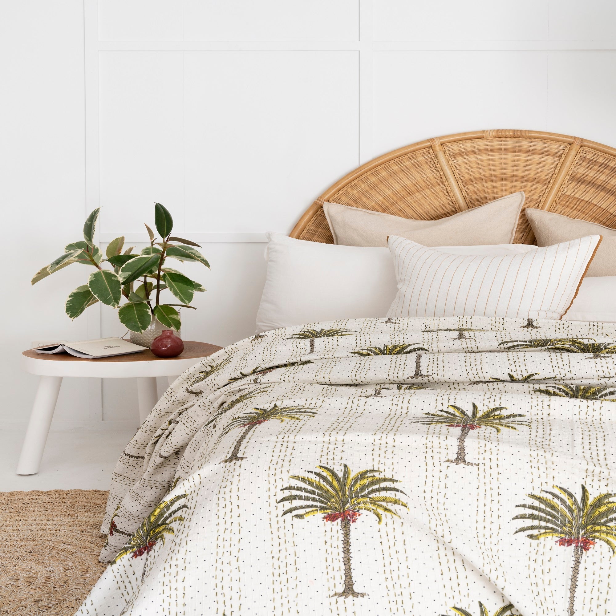 Palm Tree Indian Kantha Quilt - Boho Bedspread