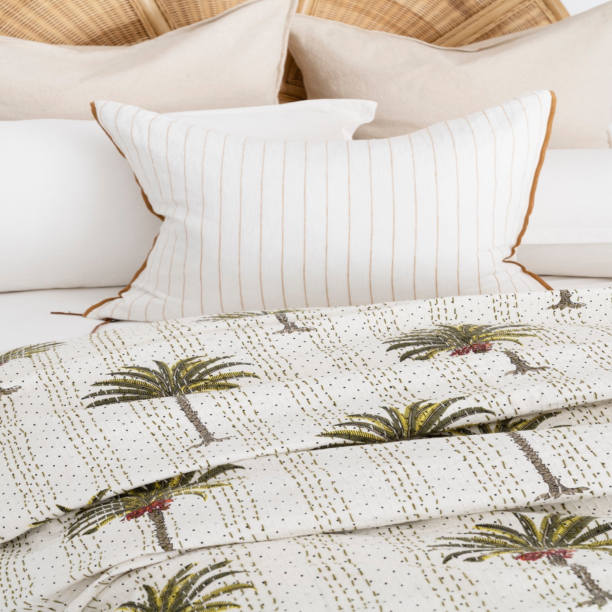 Palm Tree Indian Kantha Quilt - Boho Bedspread