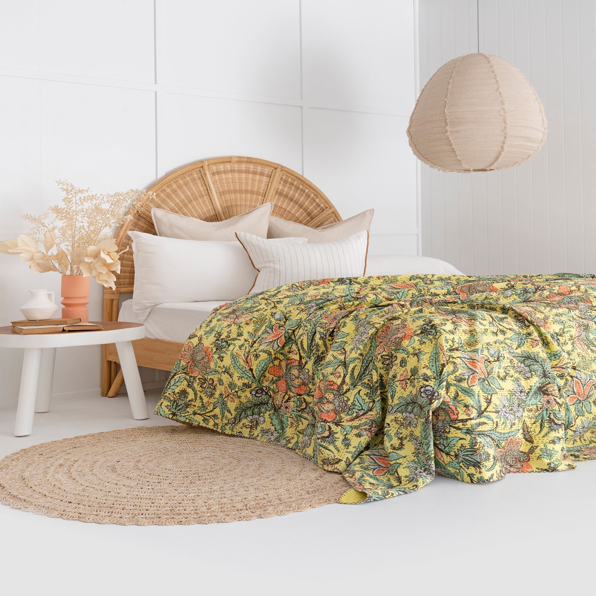 Sunny Yellow Boho Kantha Quilt - Luxe Throw