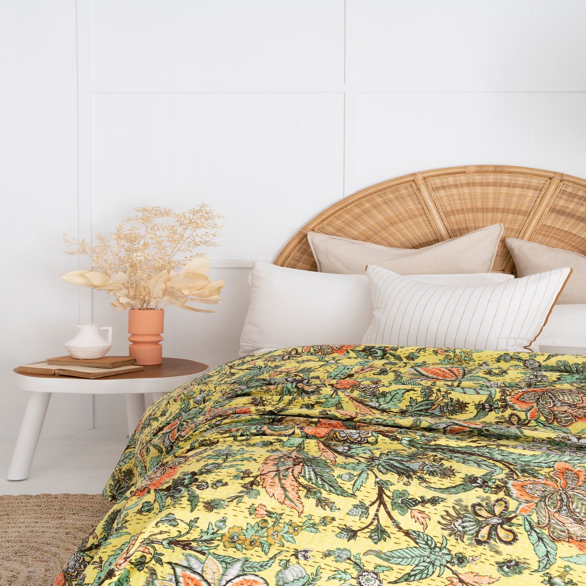 Sunny Yellow Boho Kantha Quilt - Luxe Throw