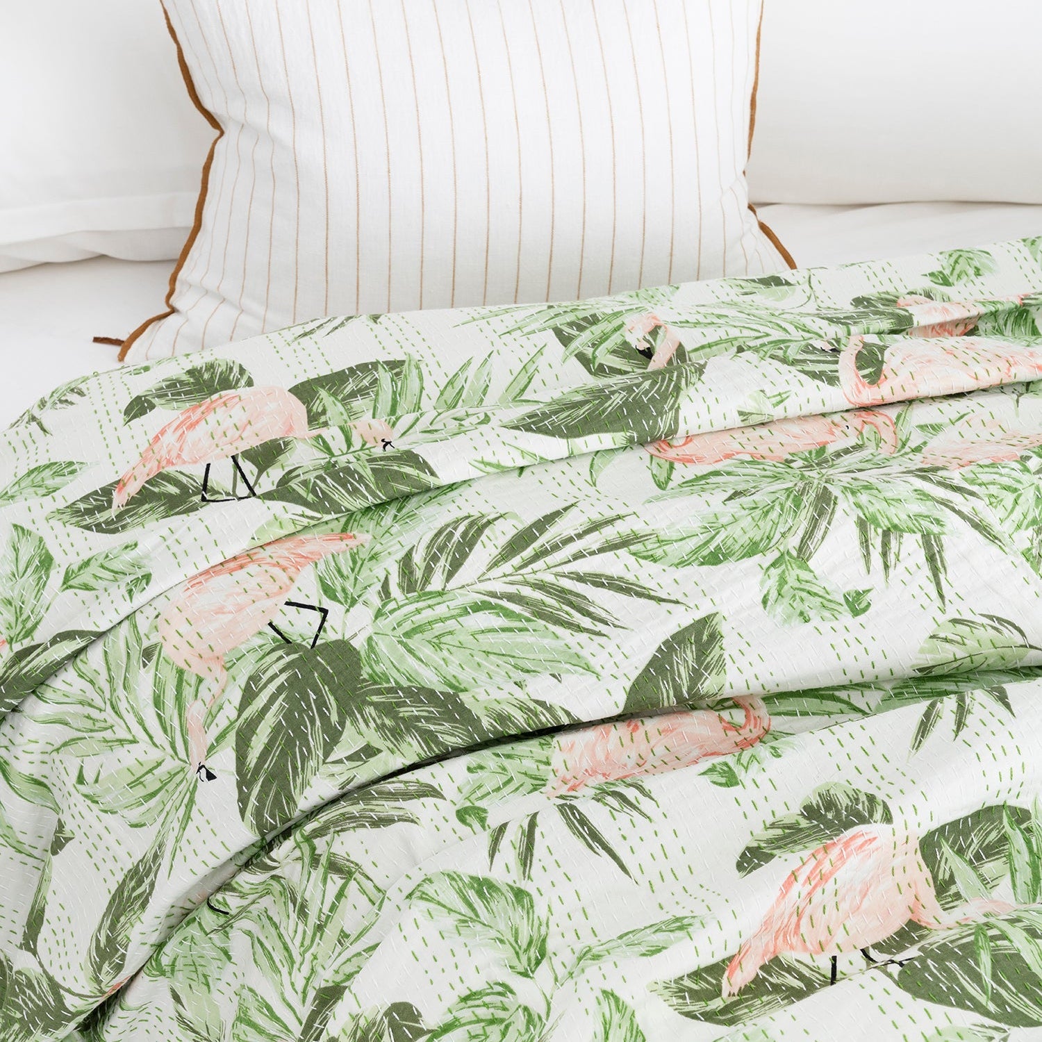 Flamingo Boho Eclectica Indian Kantha Quilt