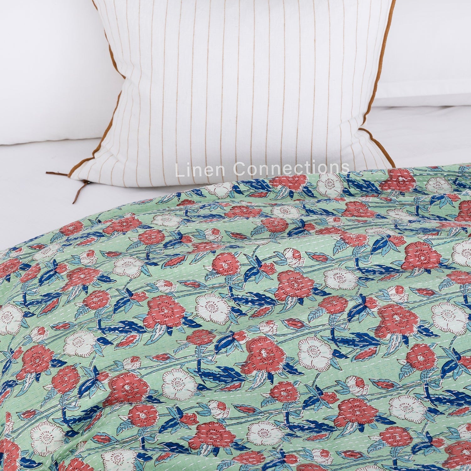 Blue Heaven Boho Eclectica Indian Kantha Quilt
